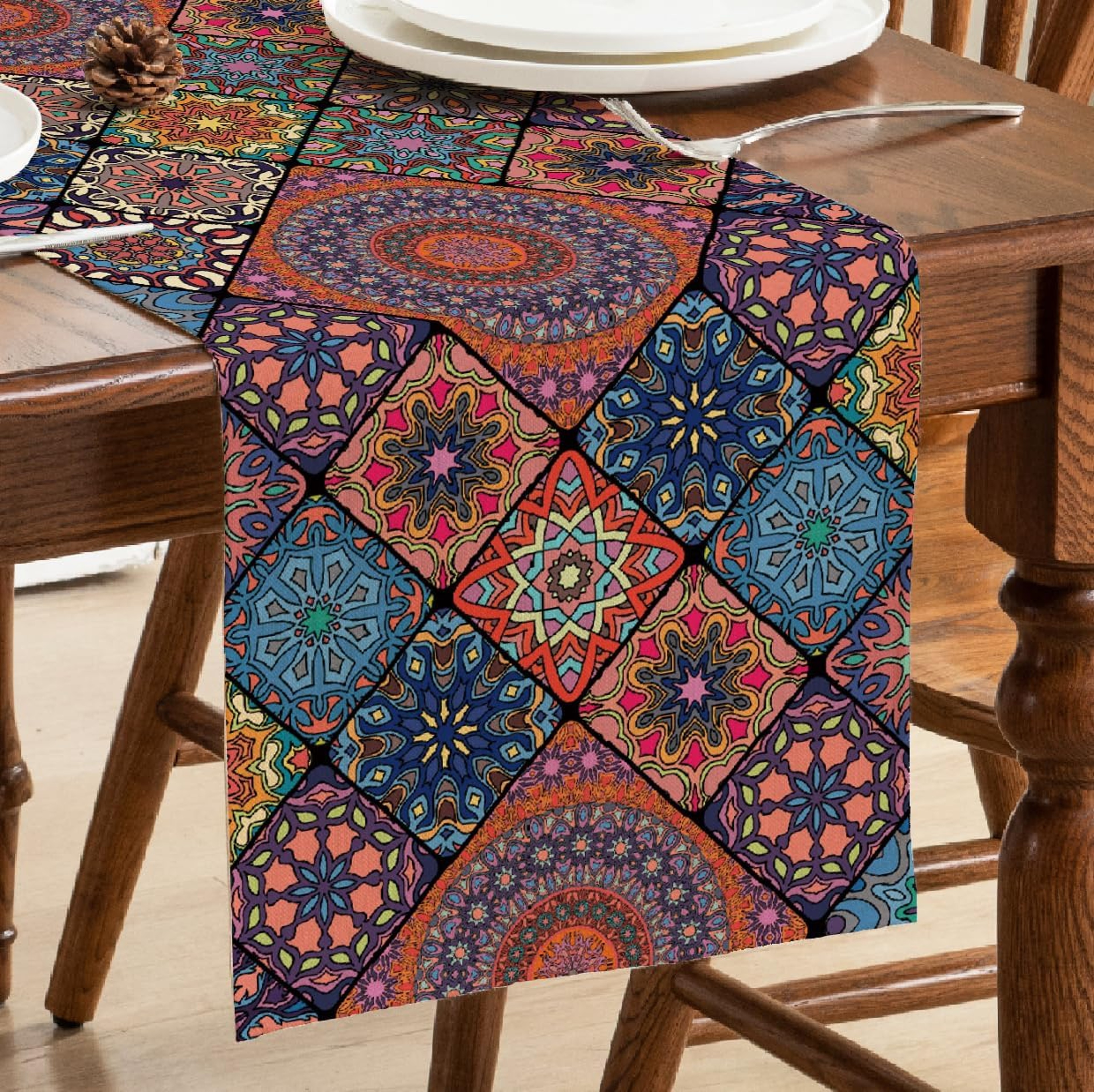 Vintage Bohemian Linen Table Runner for Farmhouse & Wedding Decor – view 2