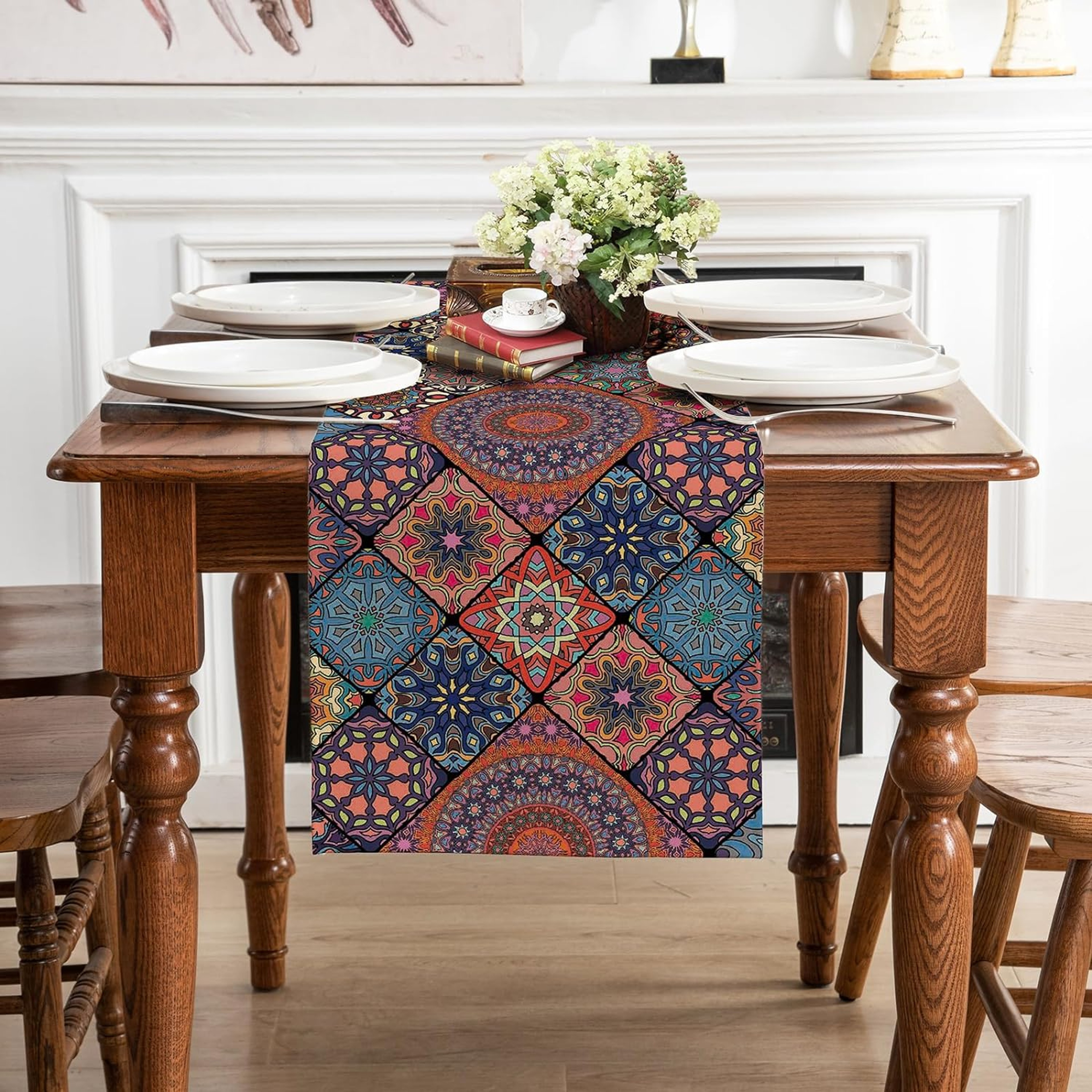 Vintage Bohemian Linen Table Runner for Farmhouse & Wedding Decor – view 5