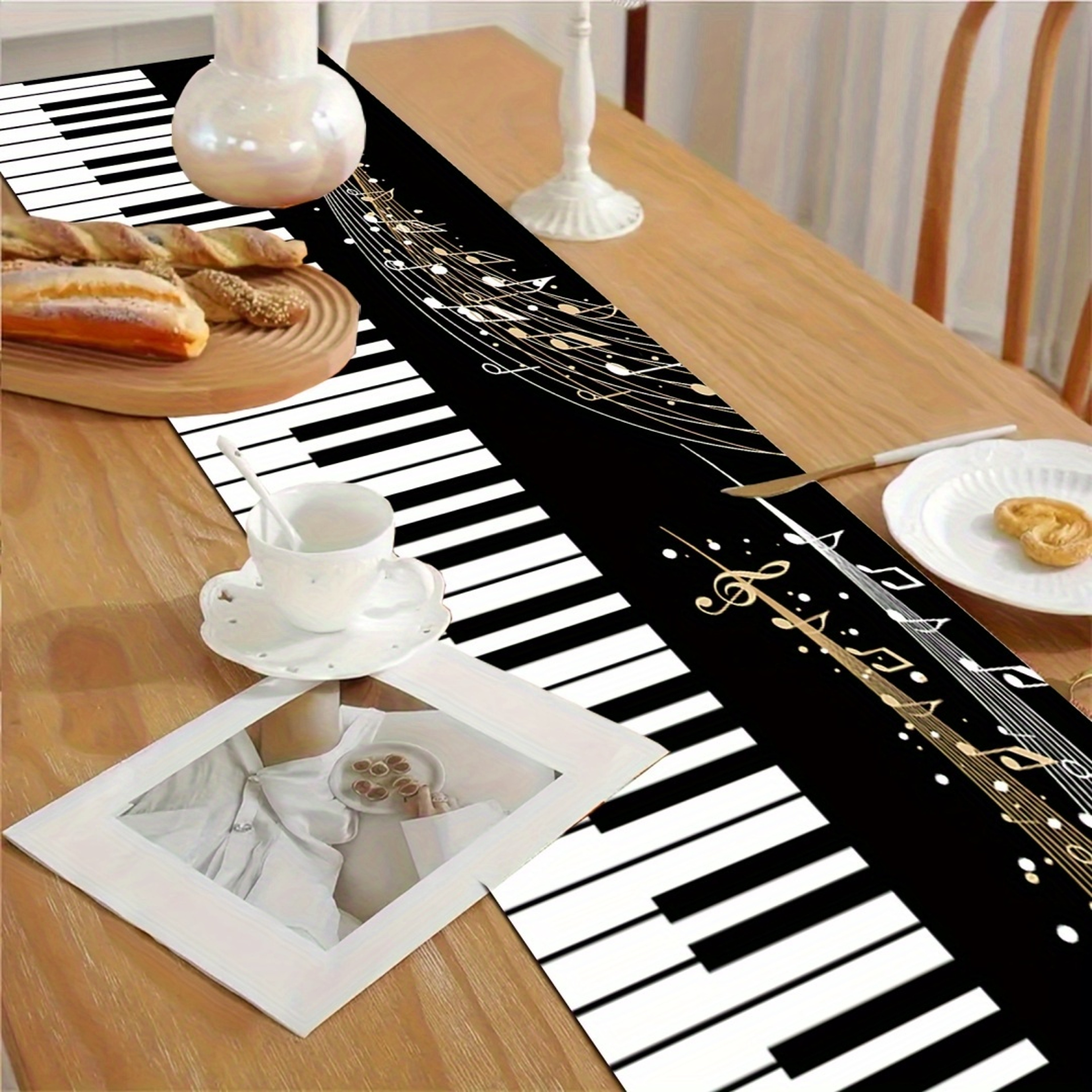 Elegant Piano Keys Table Runner Washable Music Decor For Home  Parties 3