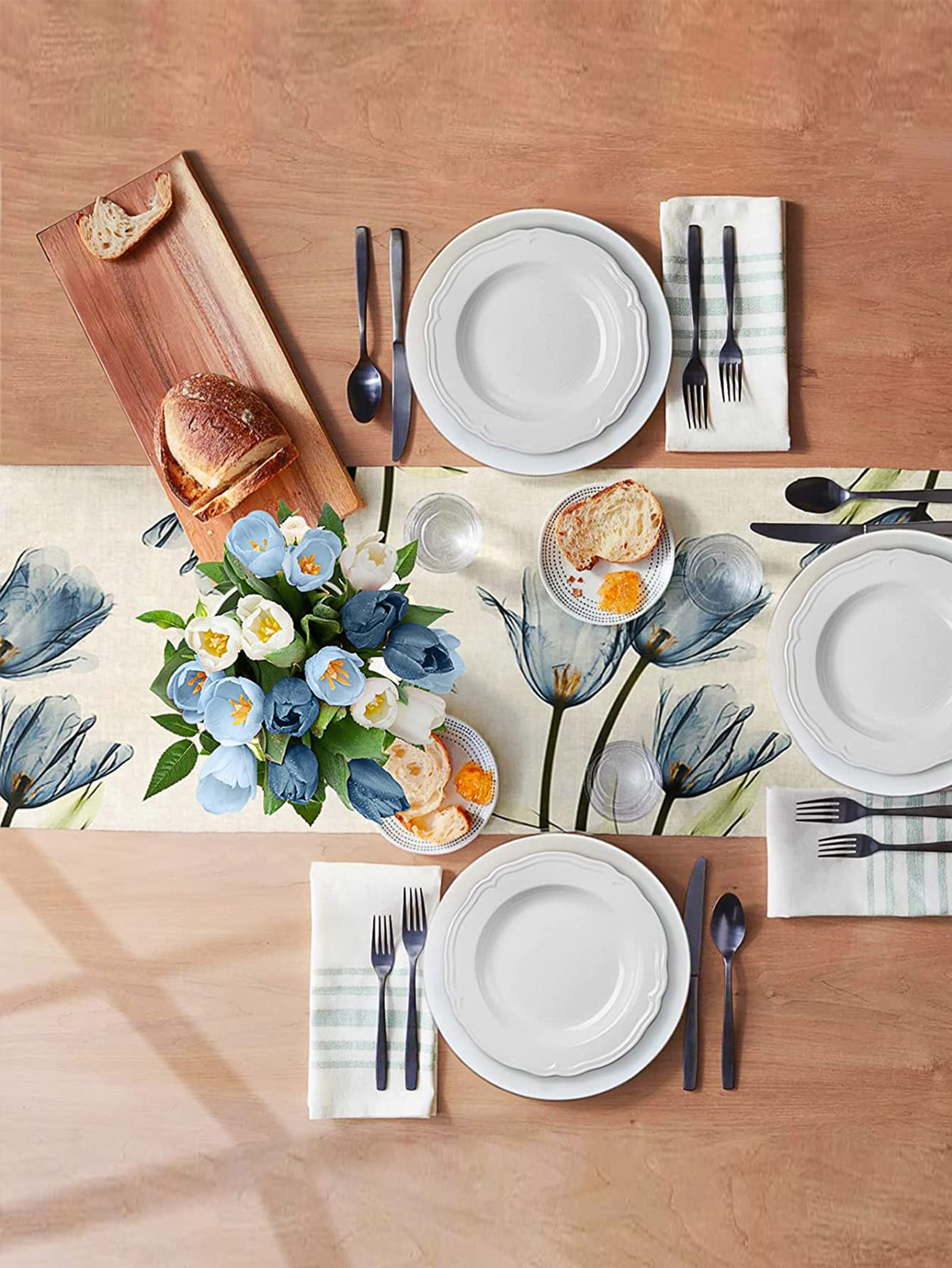 Rustic Tulip Linen Table Runner For Farmhouse Dining 3
