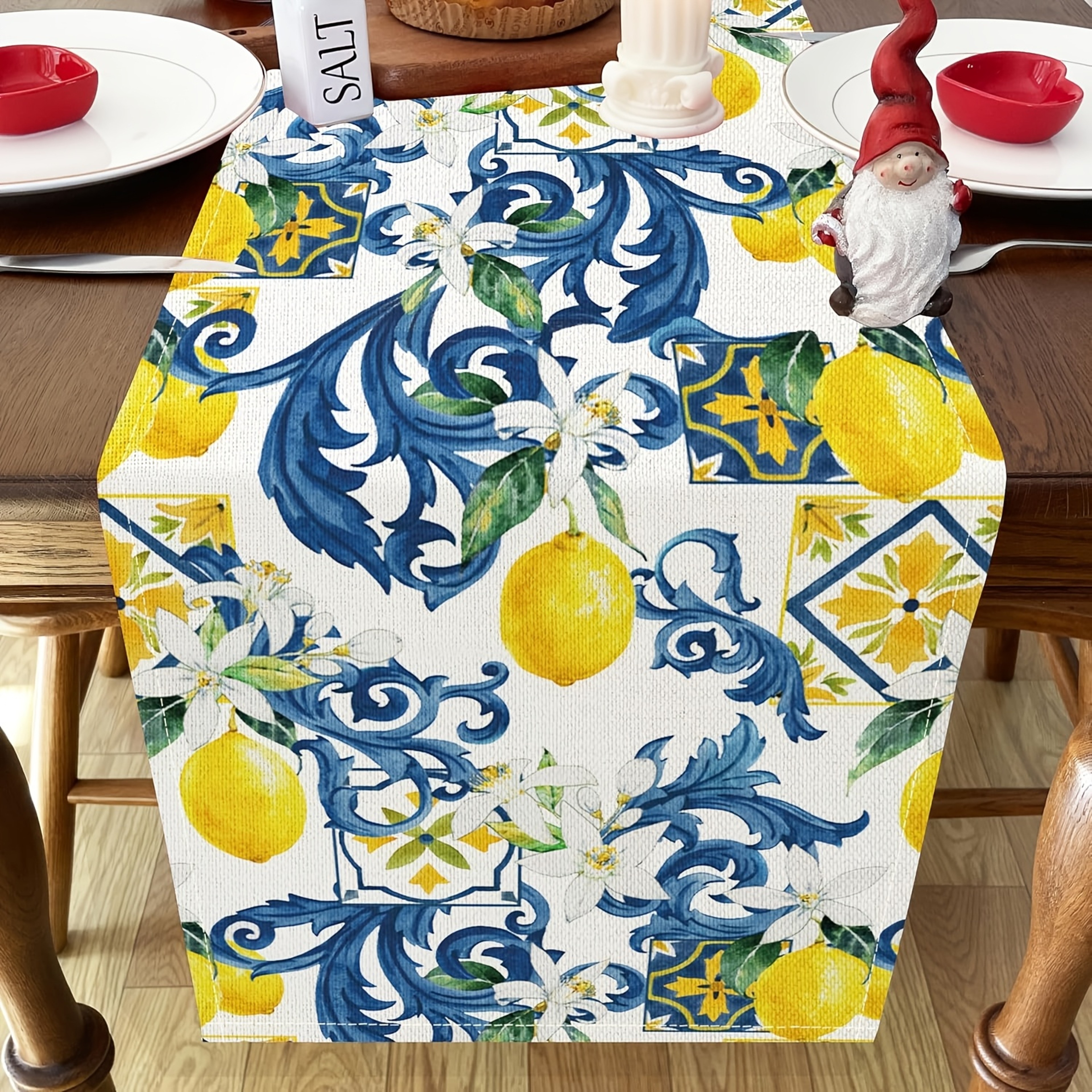 Summer Linen Table Runner Lemon  Floral Design For Home Decor 1