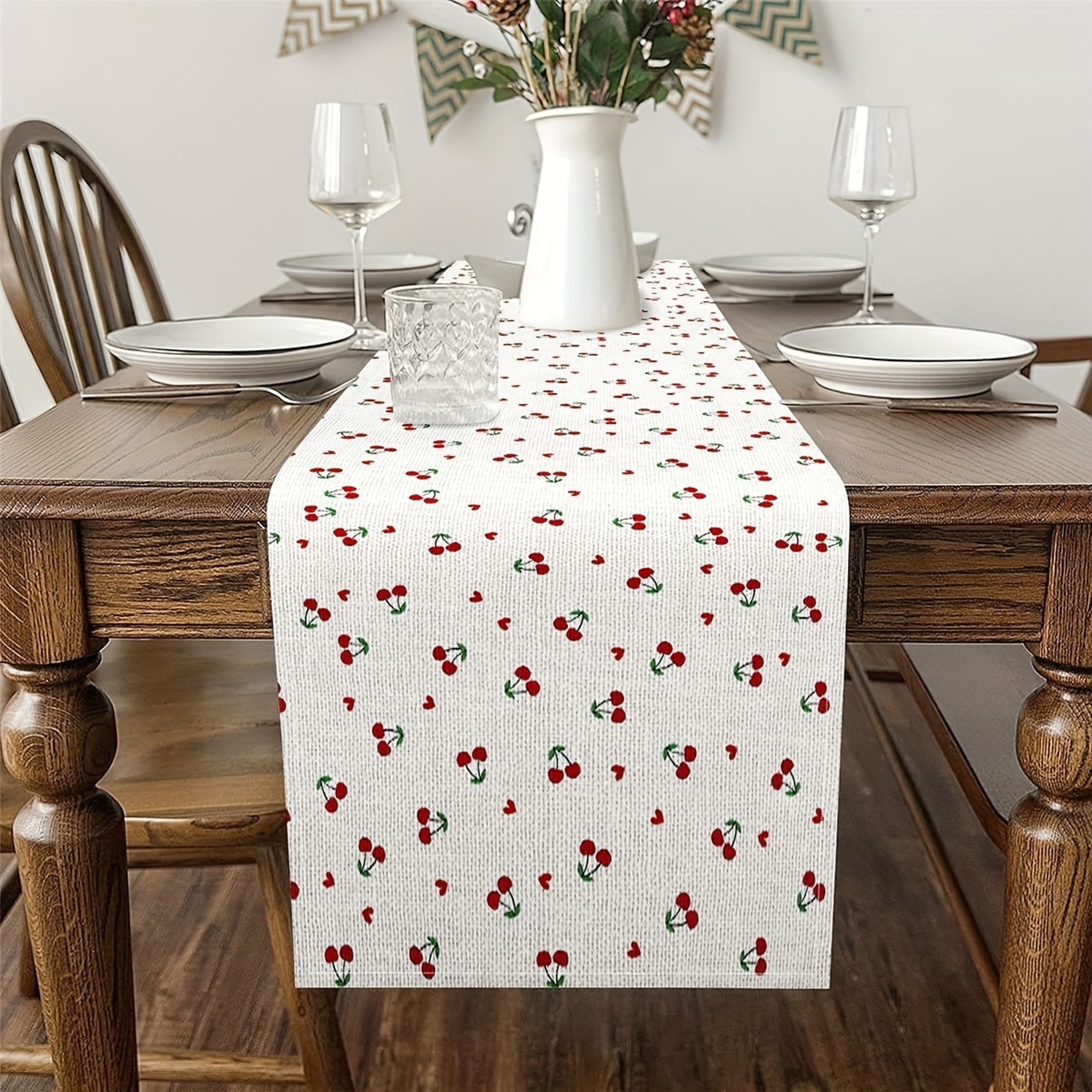 Cherry Linen Table Runner for Dining Room & Kitchen Decor Fruit Pattern Table Decor – view 2