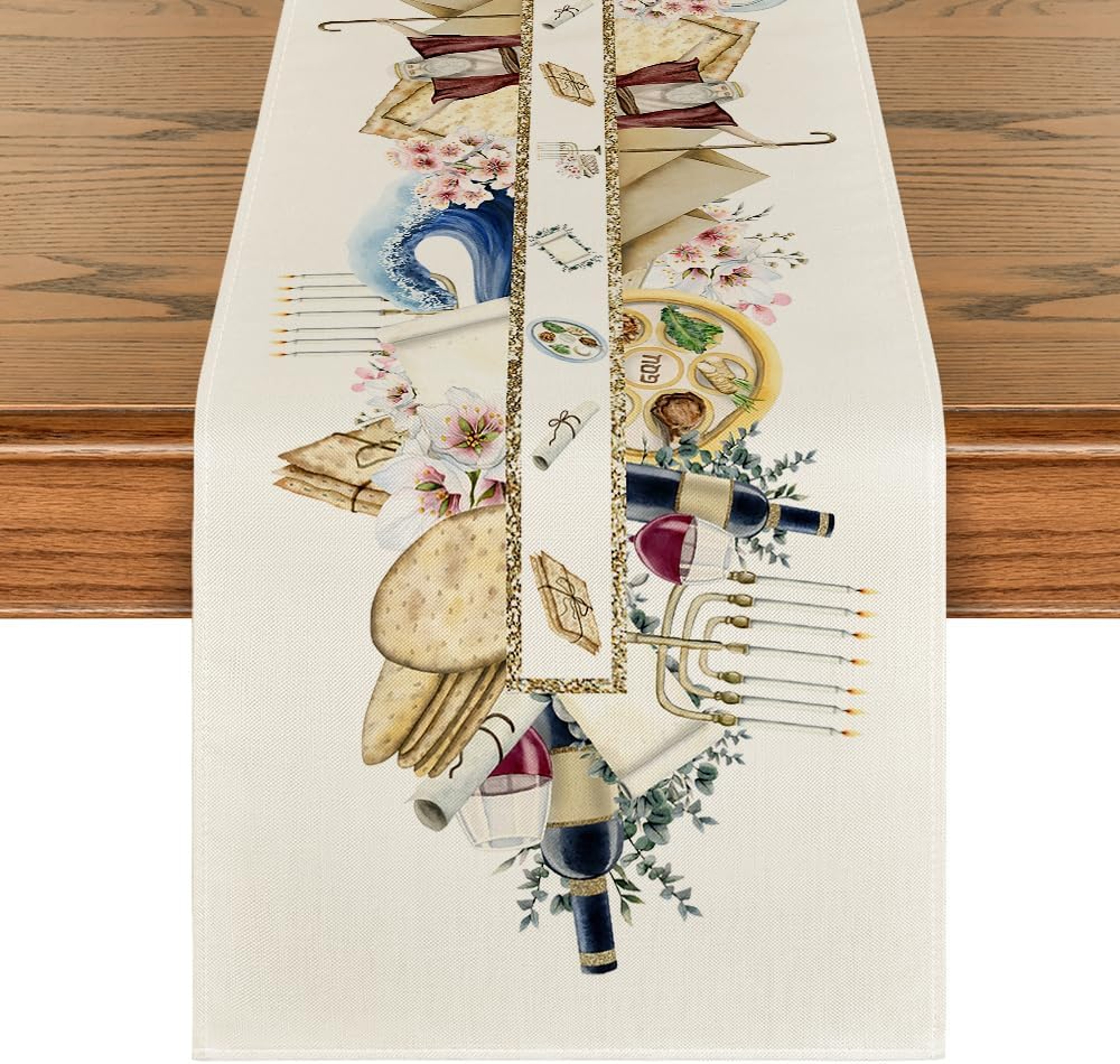 Premium Passover Linen Table Runner Jewish Holiday & Pesach Seder Decor – view 1