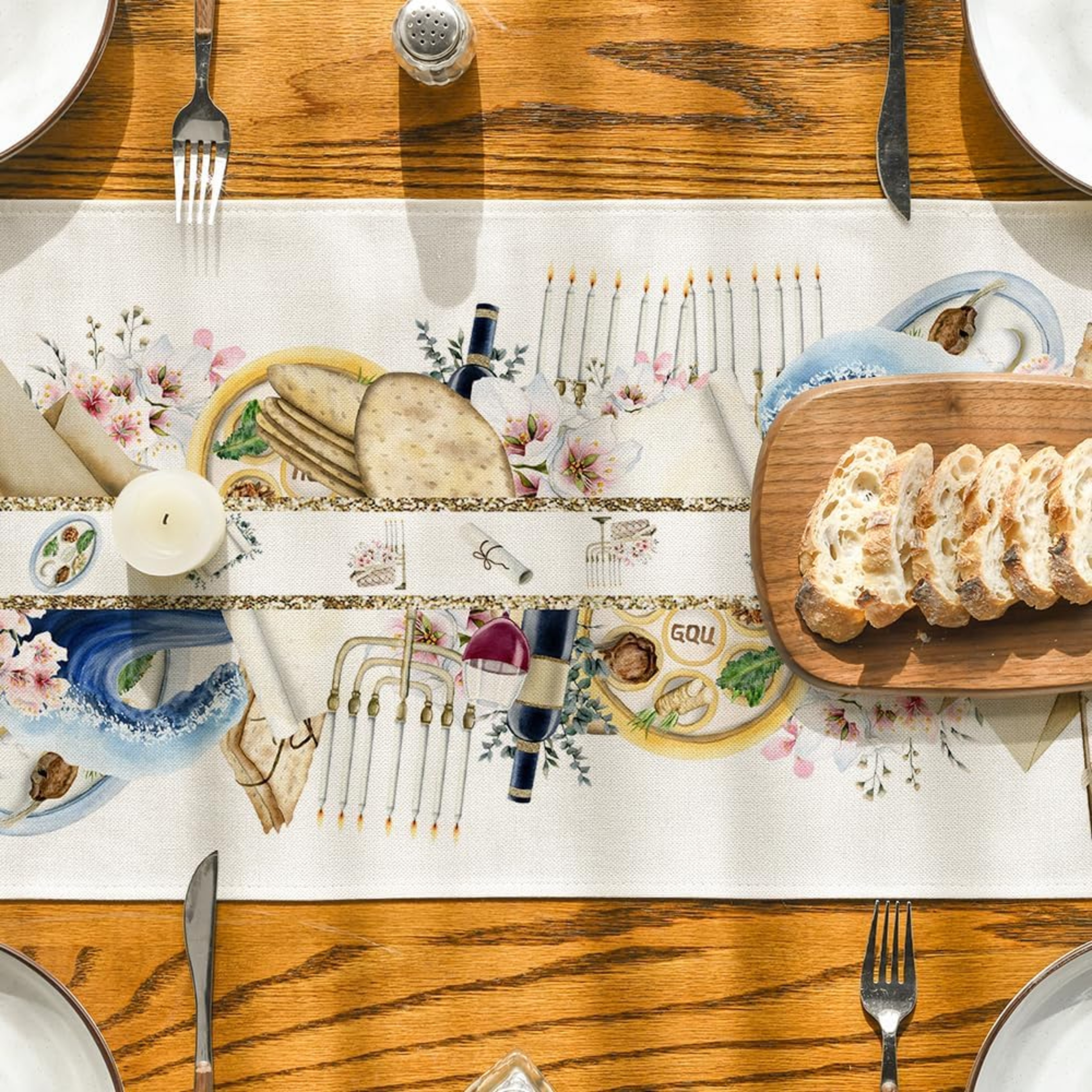 Premium Passover Linen Table Runner Jewish Holiday & Pesach Seder Decor – view 3
