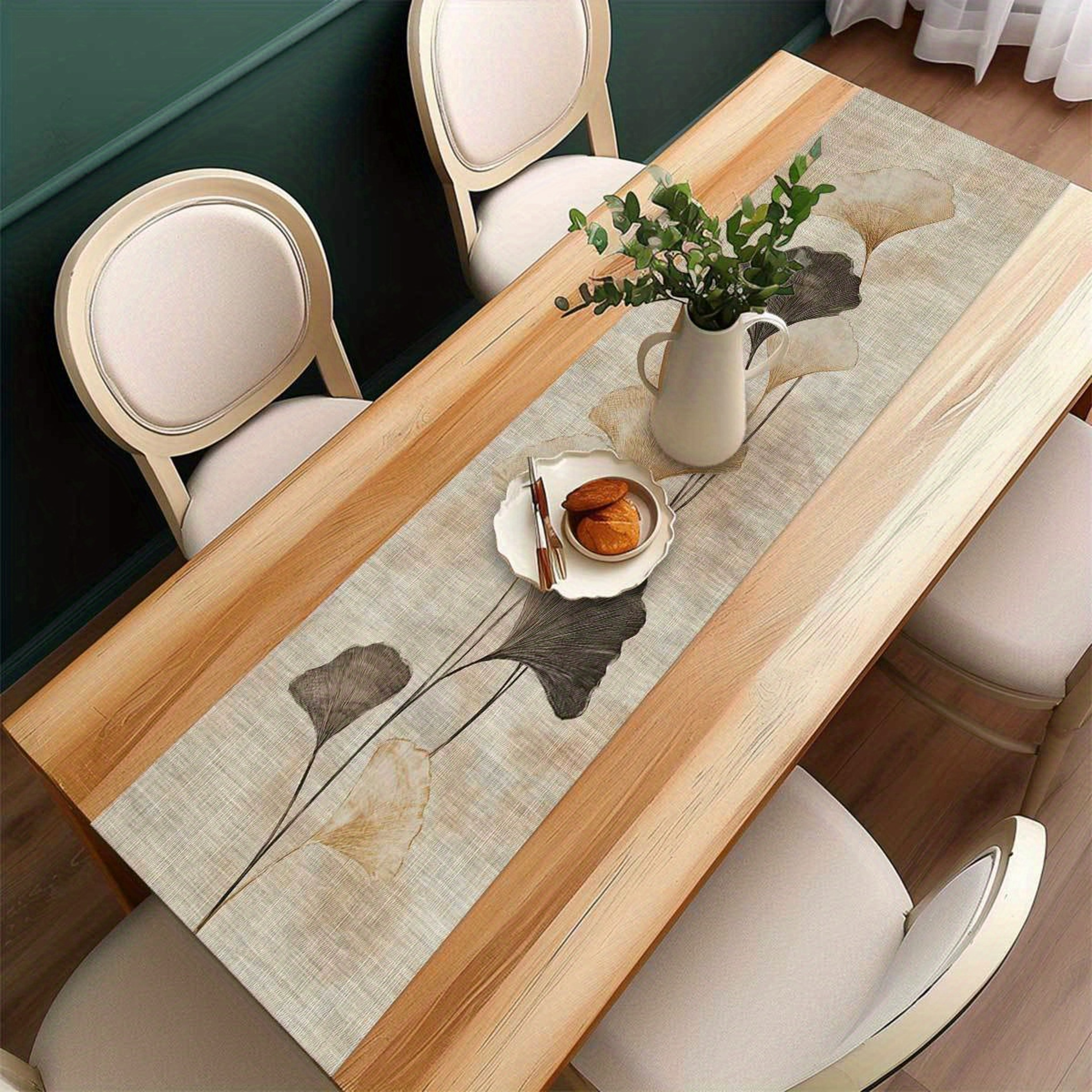 Elegant Ginkgo Leaf Table Runner Linen Decor For Tea Rooms  Zen Spaces 4
