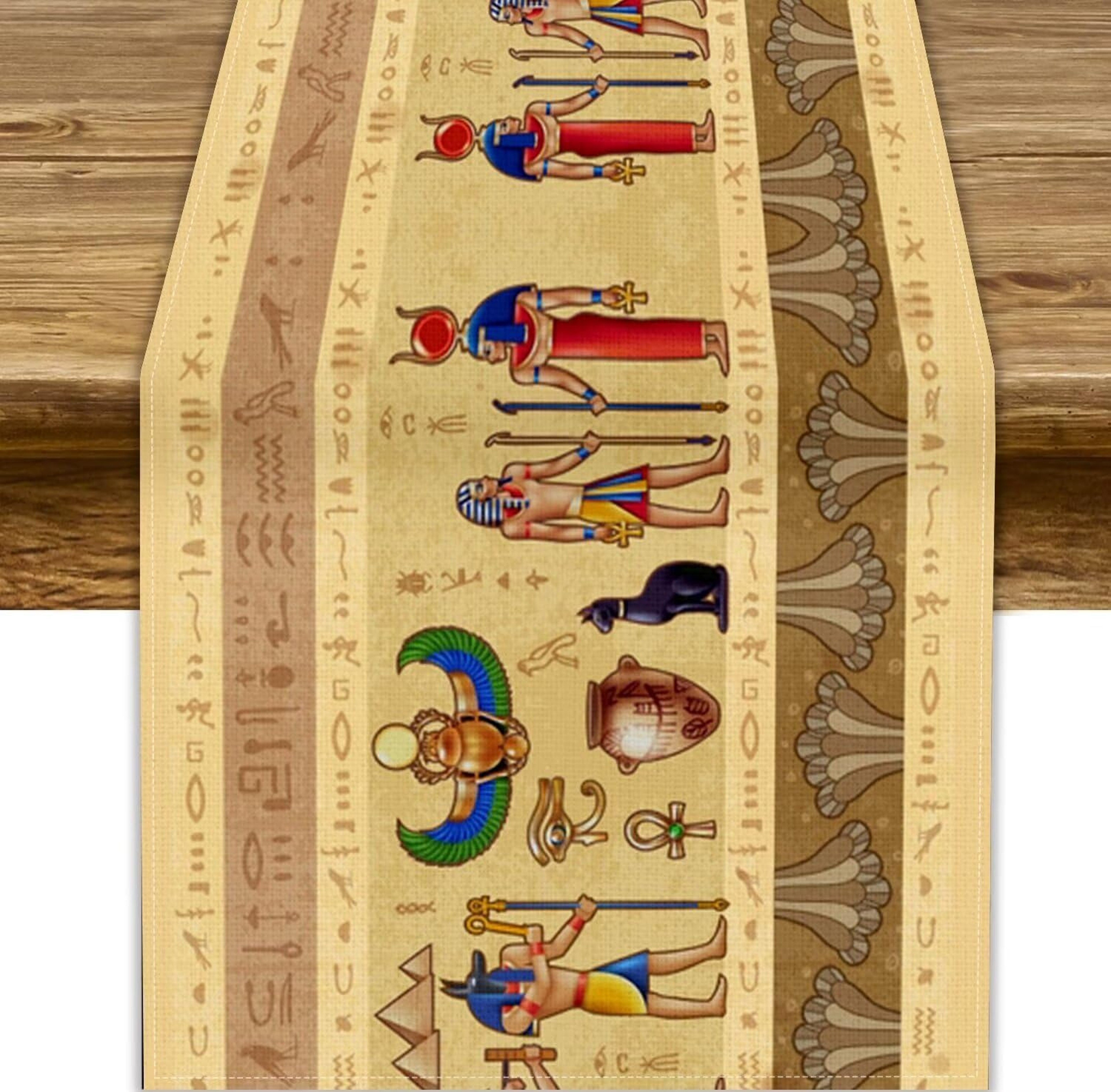 Regal Pharaoh Egyptian Linen Table Runner Ancient Hieroglyph Table Decor – view 1