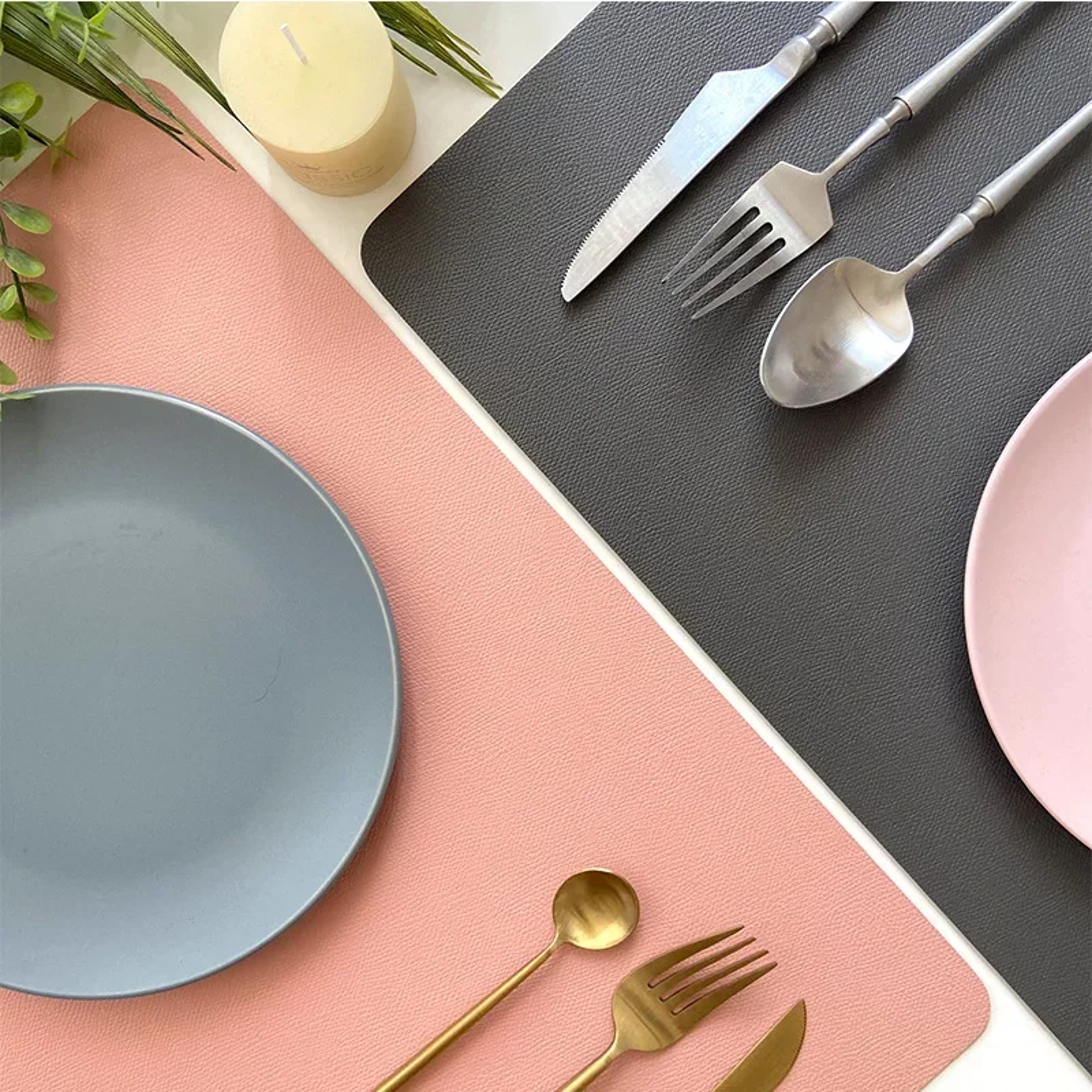 Premium Nordic Double Sided Leather Placemats Waterproof  Heat Insulating Dining Mats 2