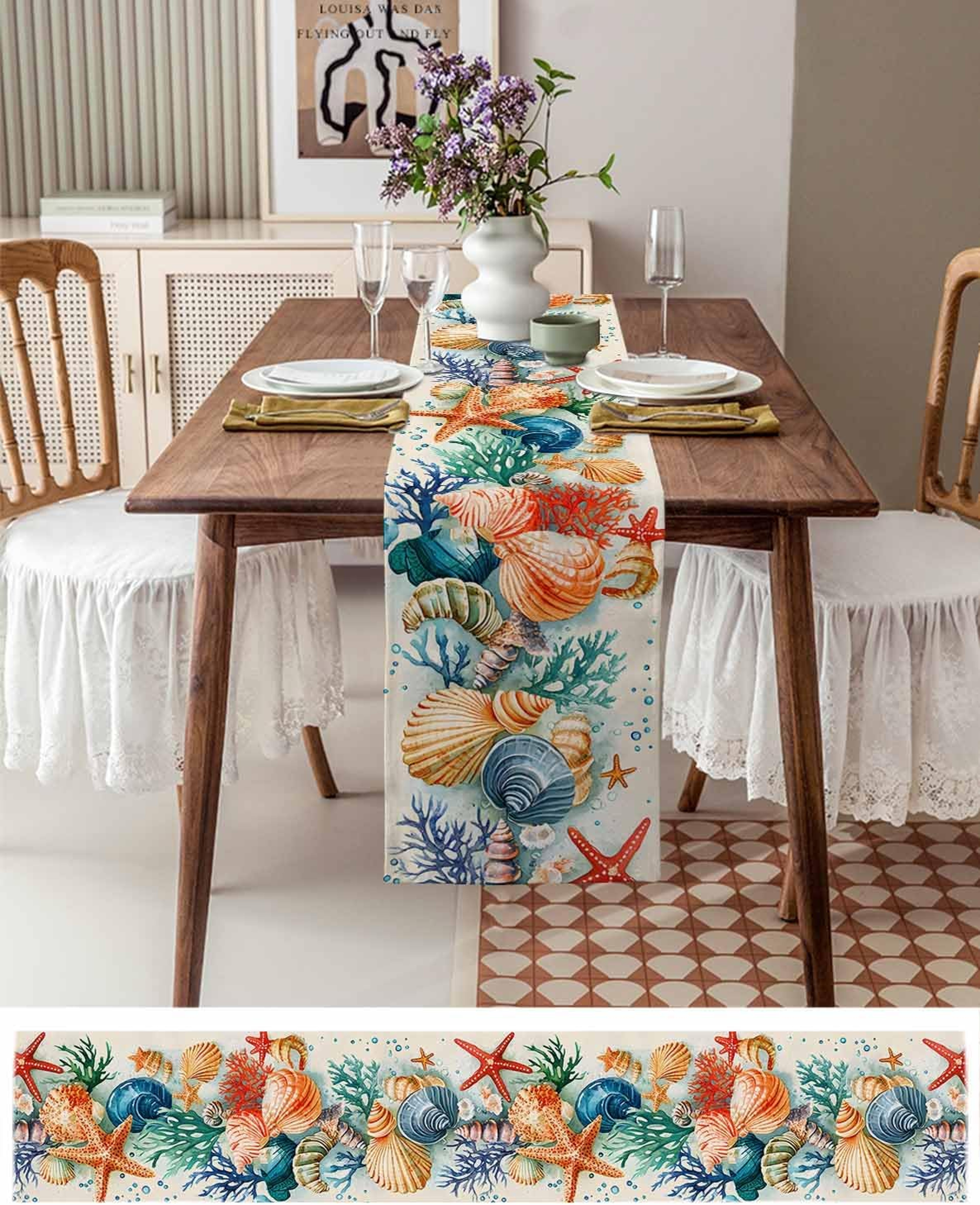 Ocean Inspired Starfish Linen Table Runner For Dining  Parties 2
