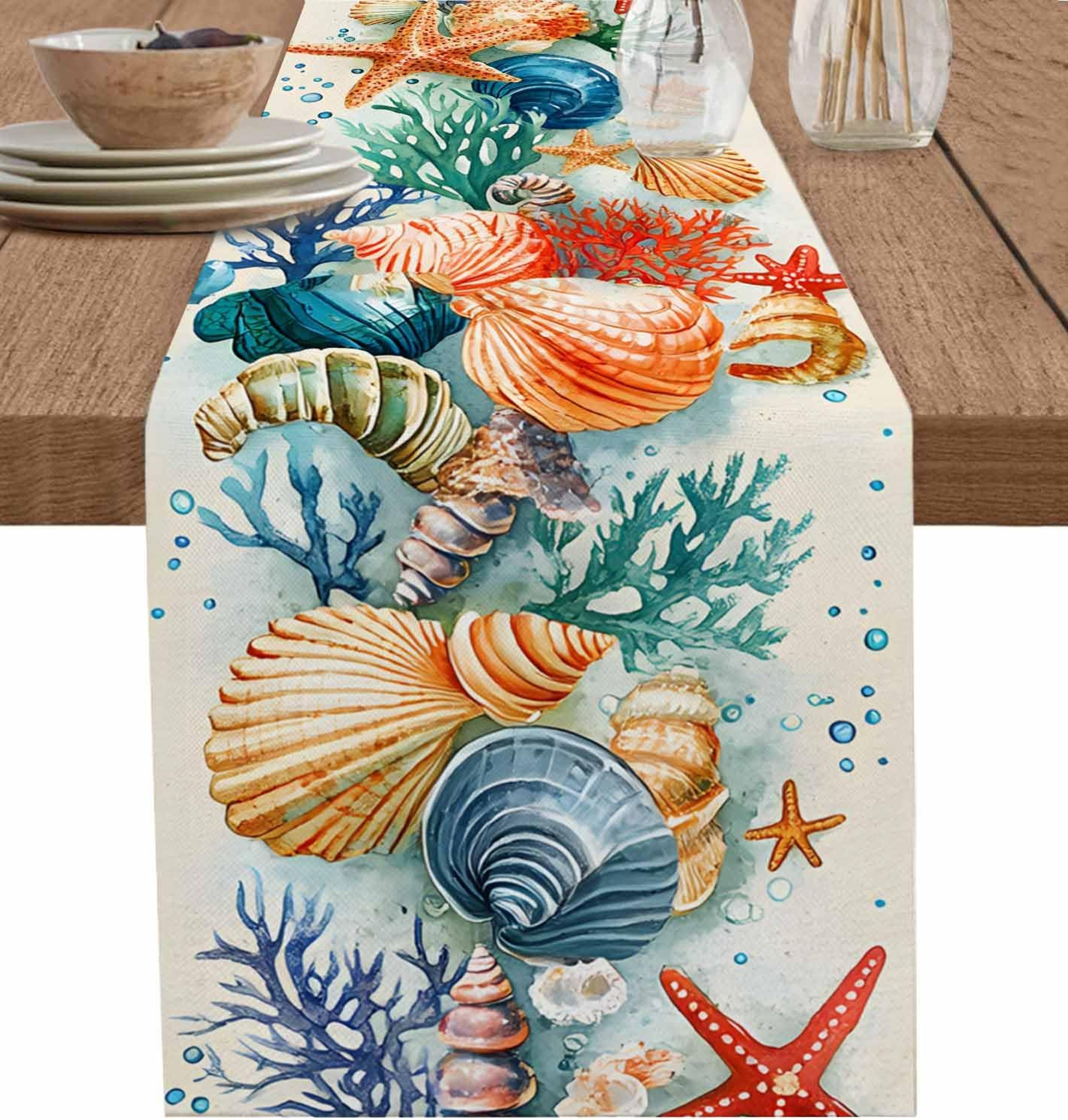 Ocean Inspired Starfish Linen Table Runner For Dining  Parties 5