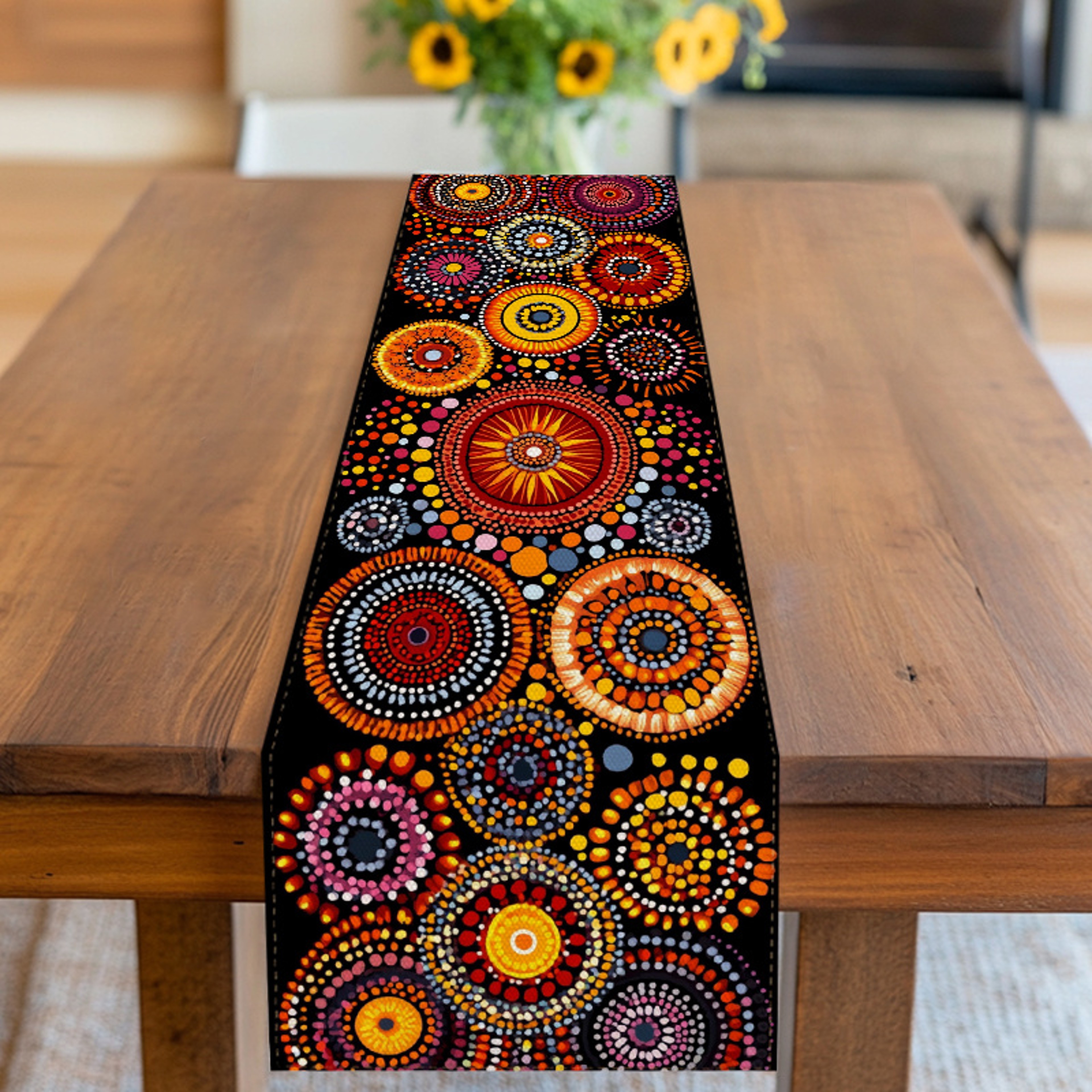 Boho Mandala Table Runner Vibrant Decorative Dining  Kitchen Table Accent 0