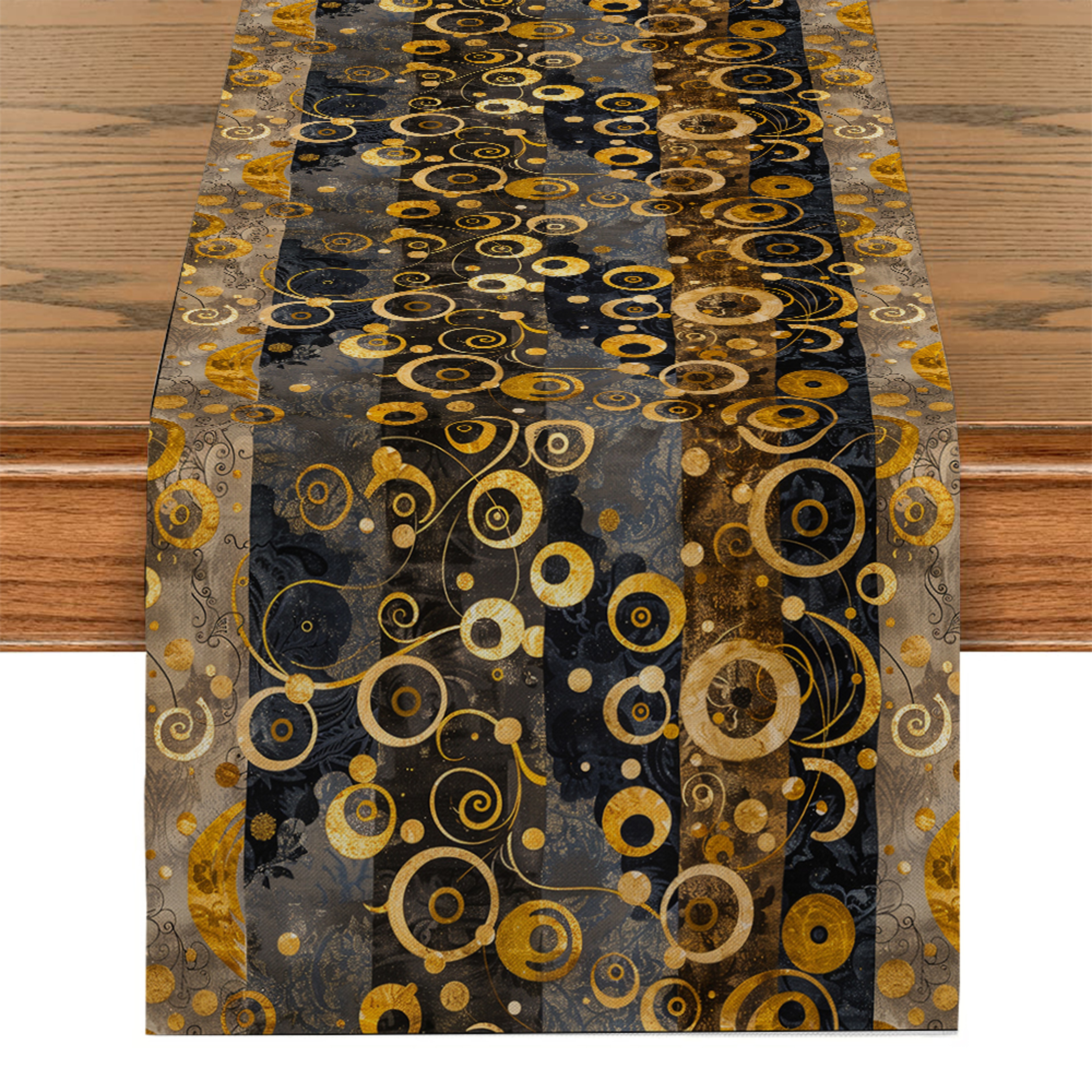 Gustav Klimt Inspired Table Runner Retro Abstract Dining Decor Washable 0
