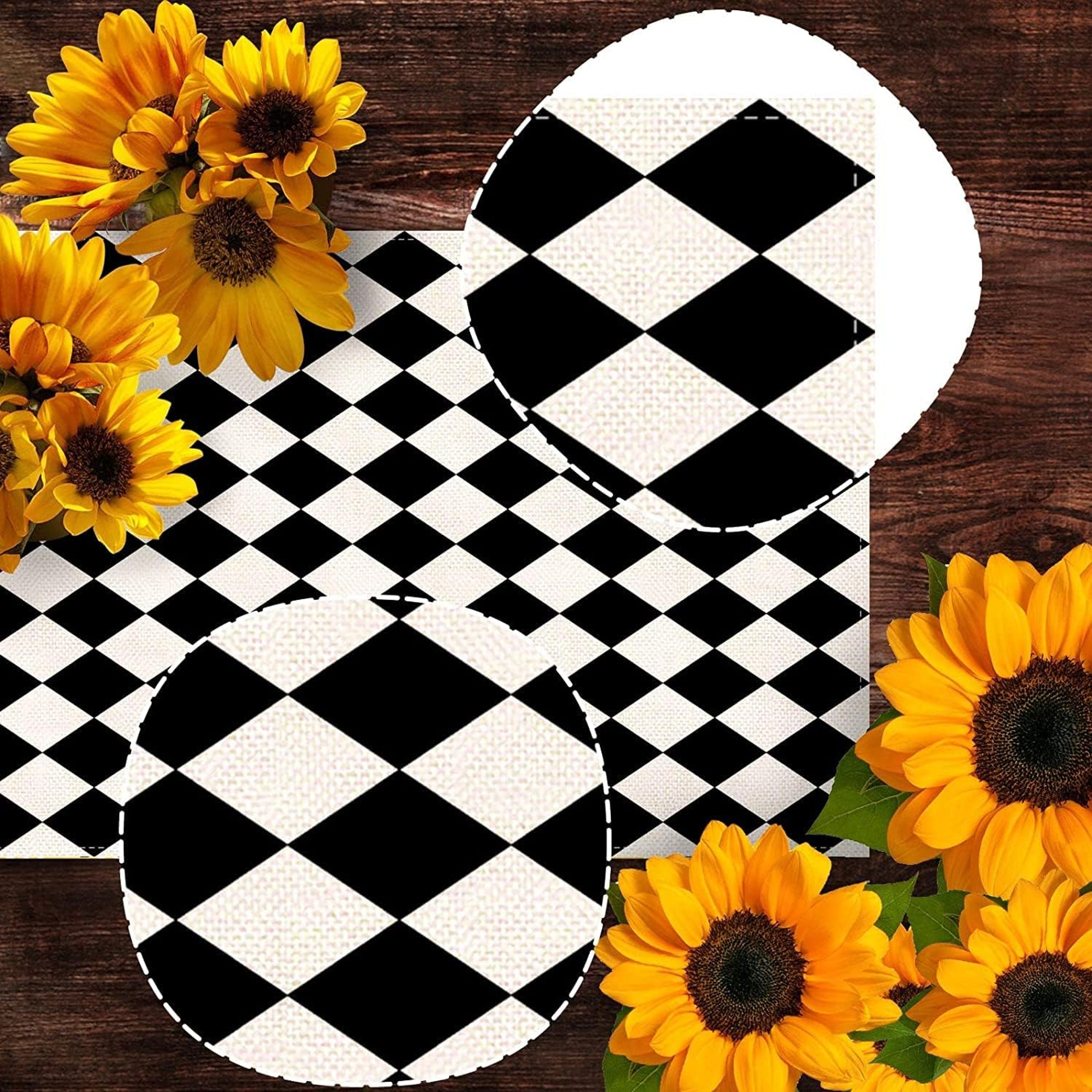 Elegant Black  White Diamond Linen Table Runner Reusable Kitchen  Party Decor 3