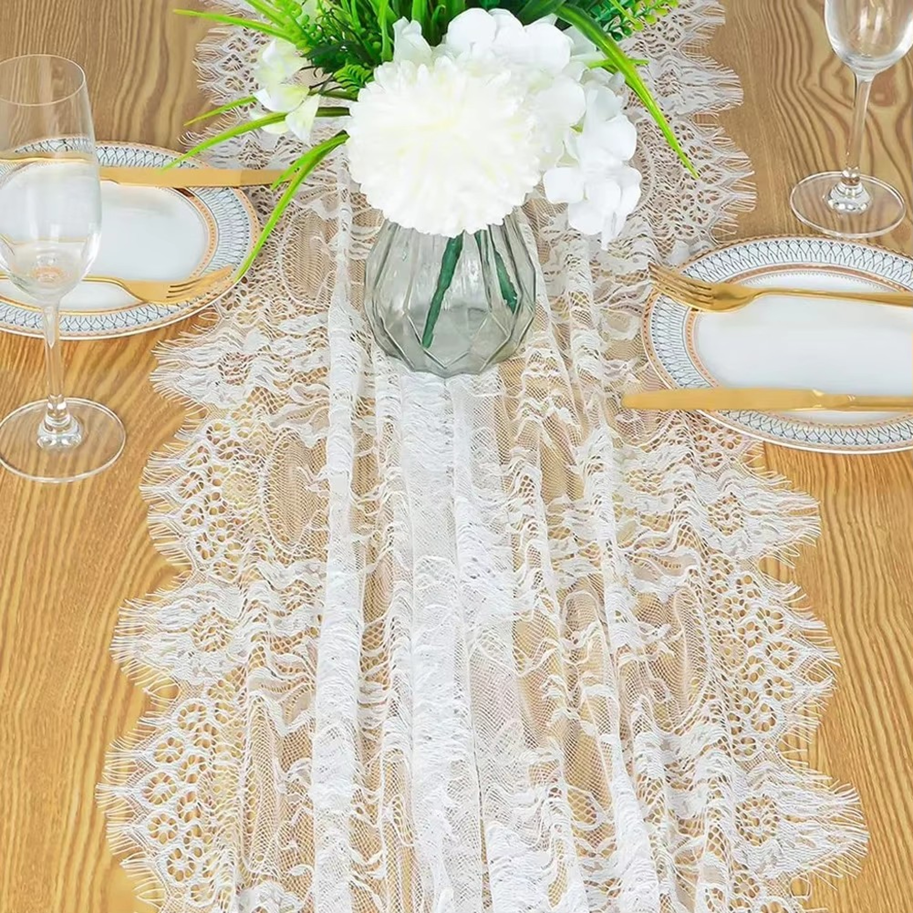 Rustic Lace Table Runner with Rose Embroidery for Wedding & Party Decor – view 6