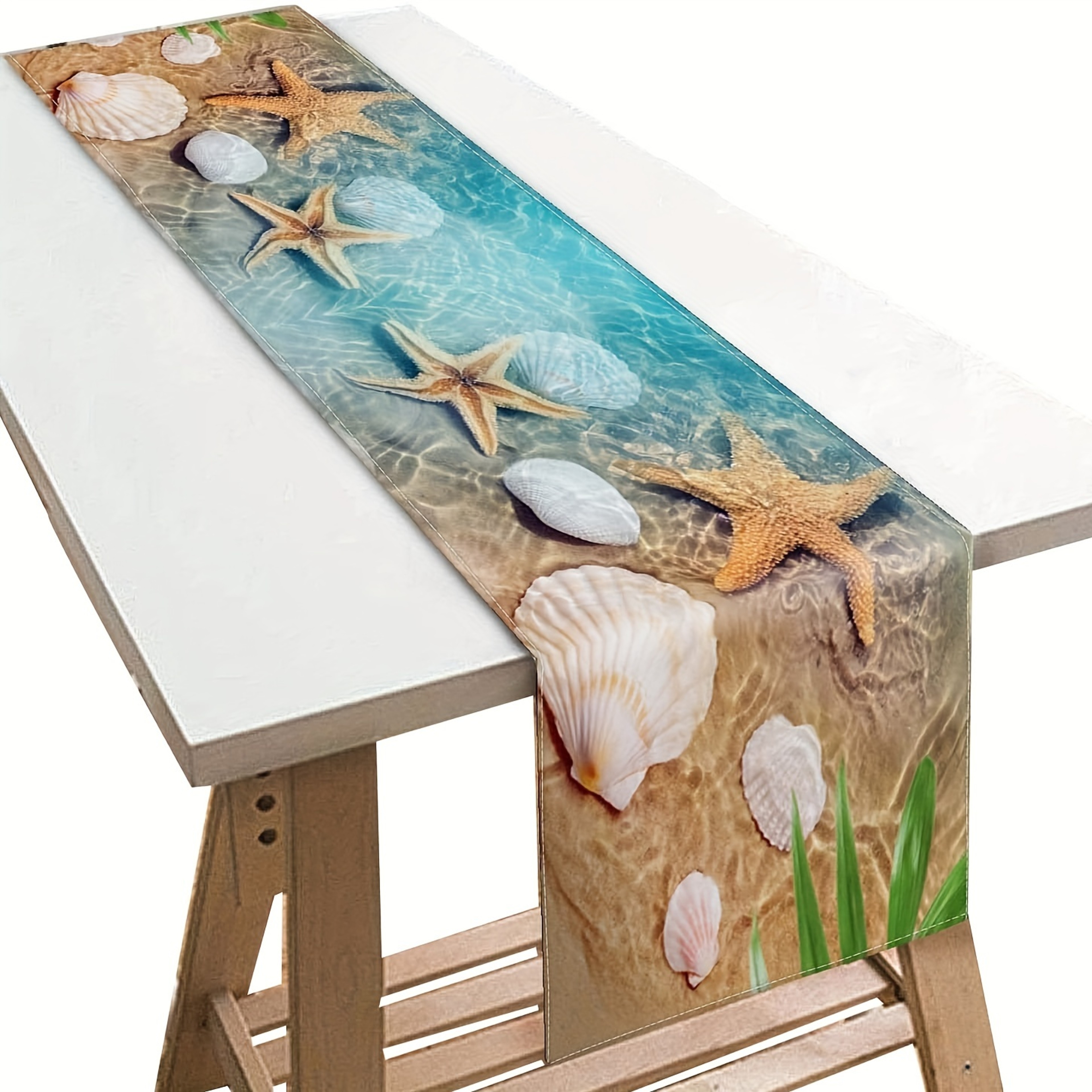 Starfish Shells Linen Table Runner For Wedding  Holiday Decor 2