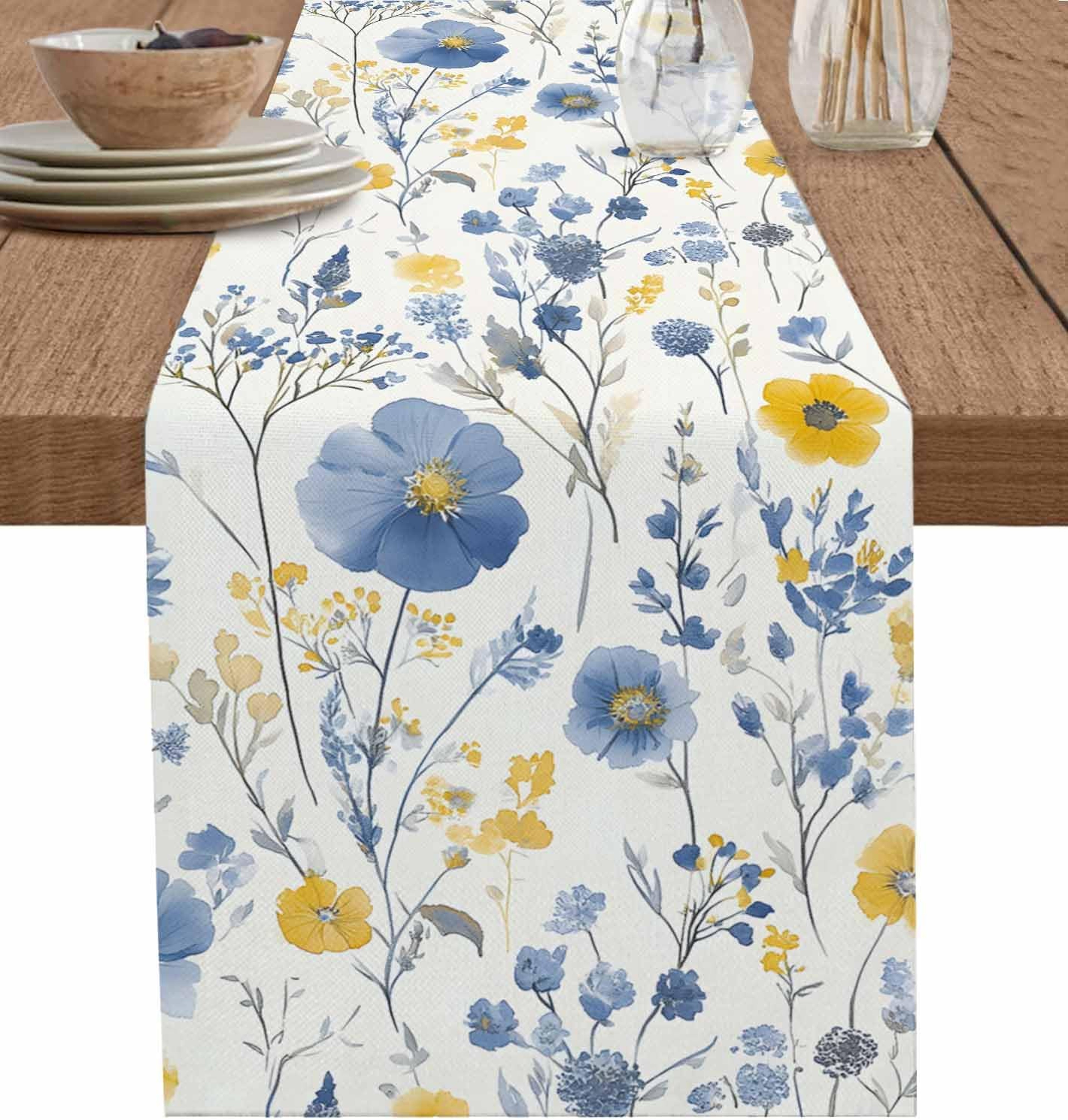 Vintage Spring Floral Linen Table Runner Elegant Party  Home Decor 0