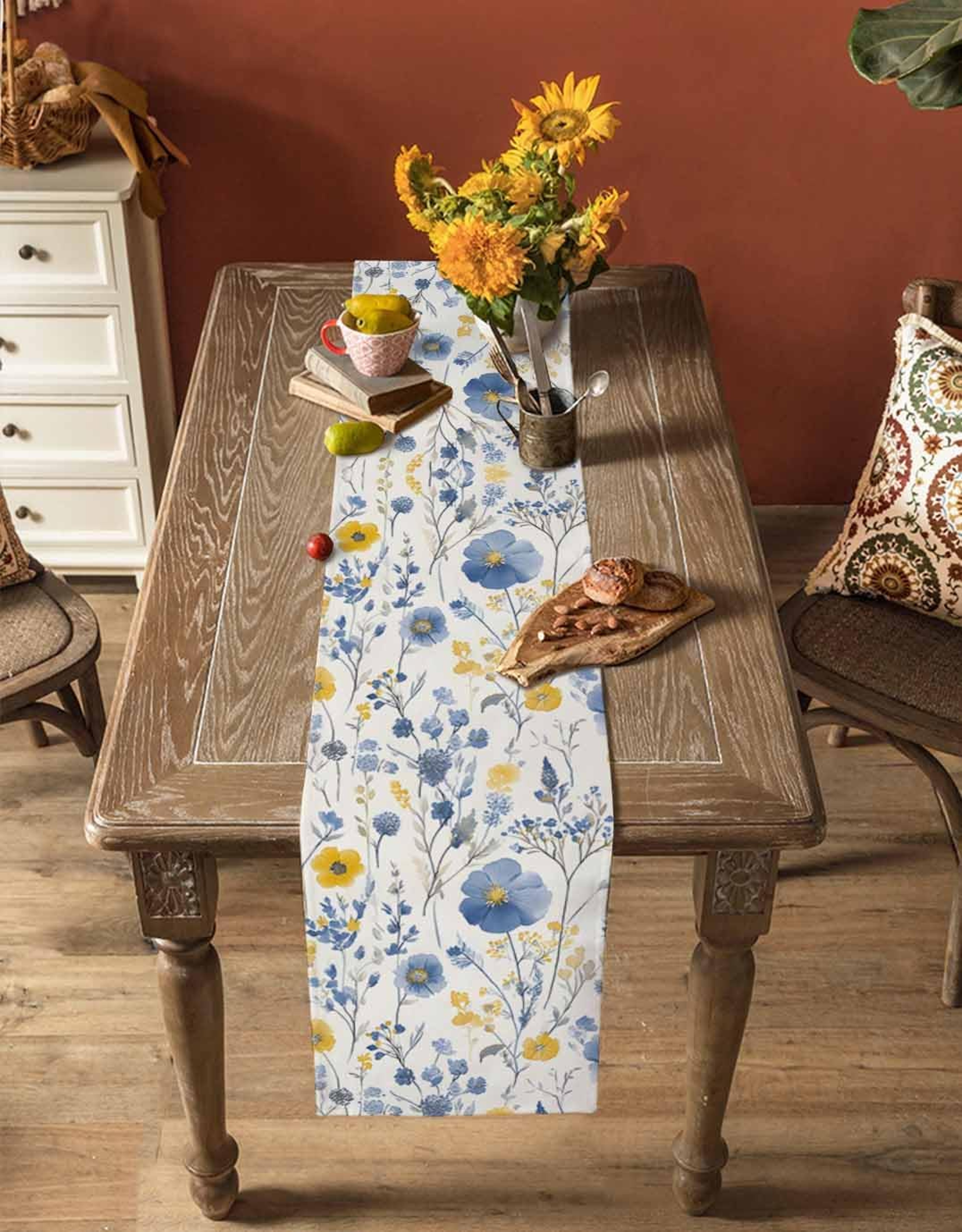 Vintage Spring Floral Linen Table Runner Elegant Party  Home Decor 3