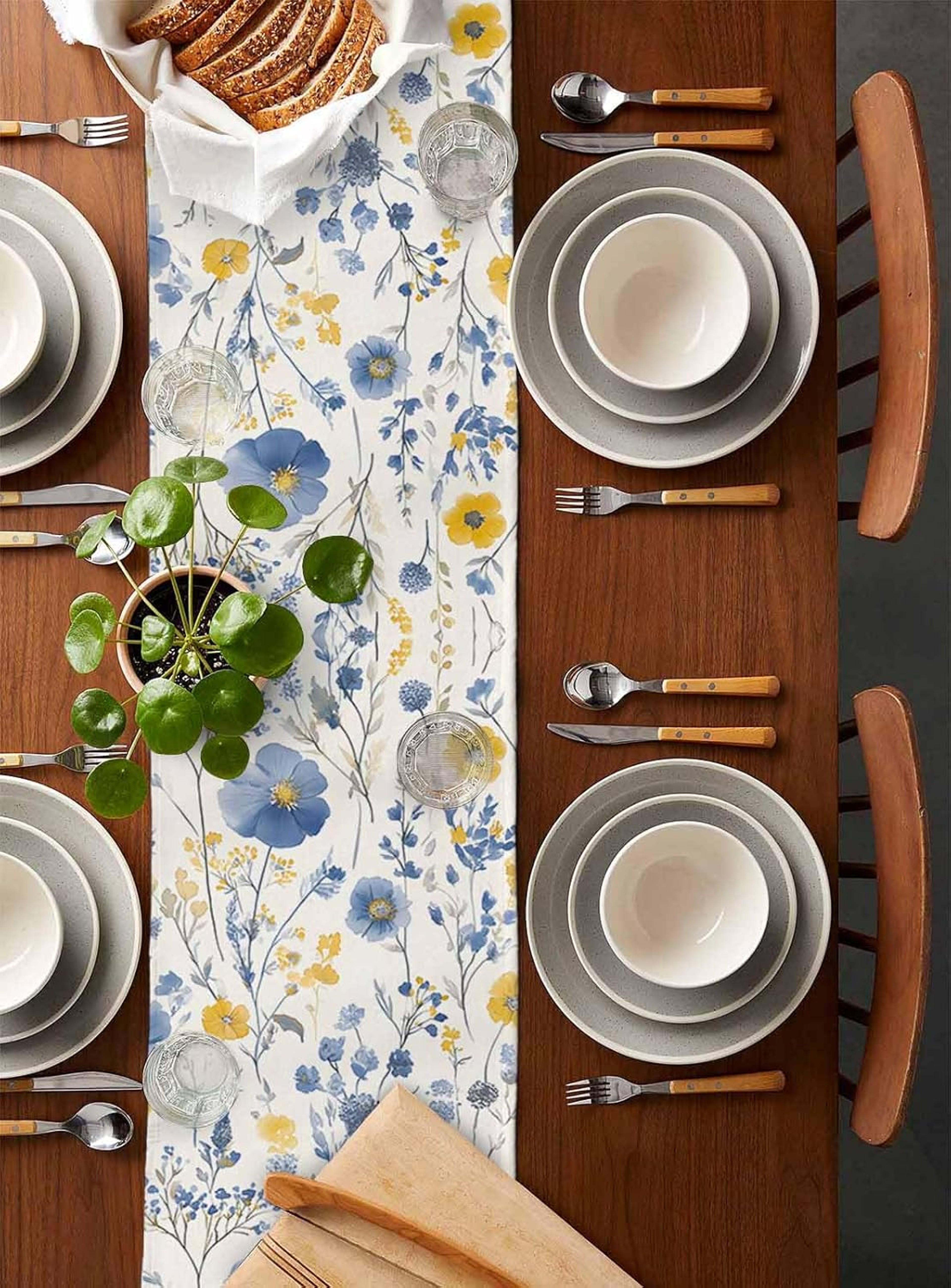 Vintage Spring Floral Linen Table Runner Elegant Party  Home Decor 4