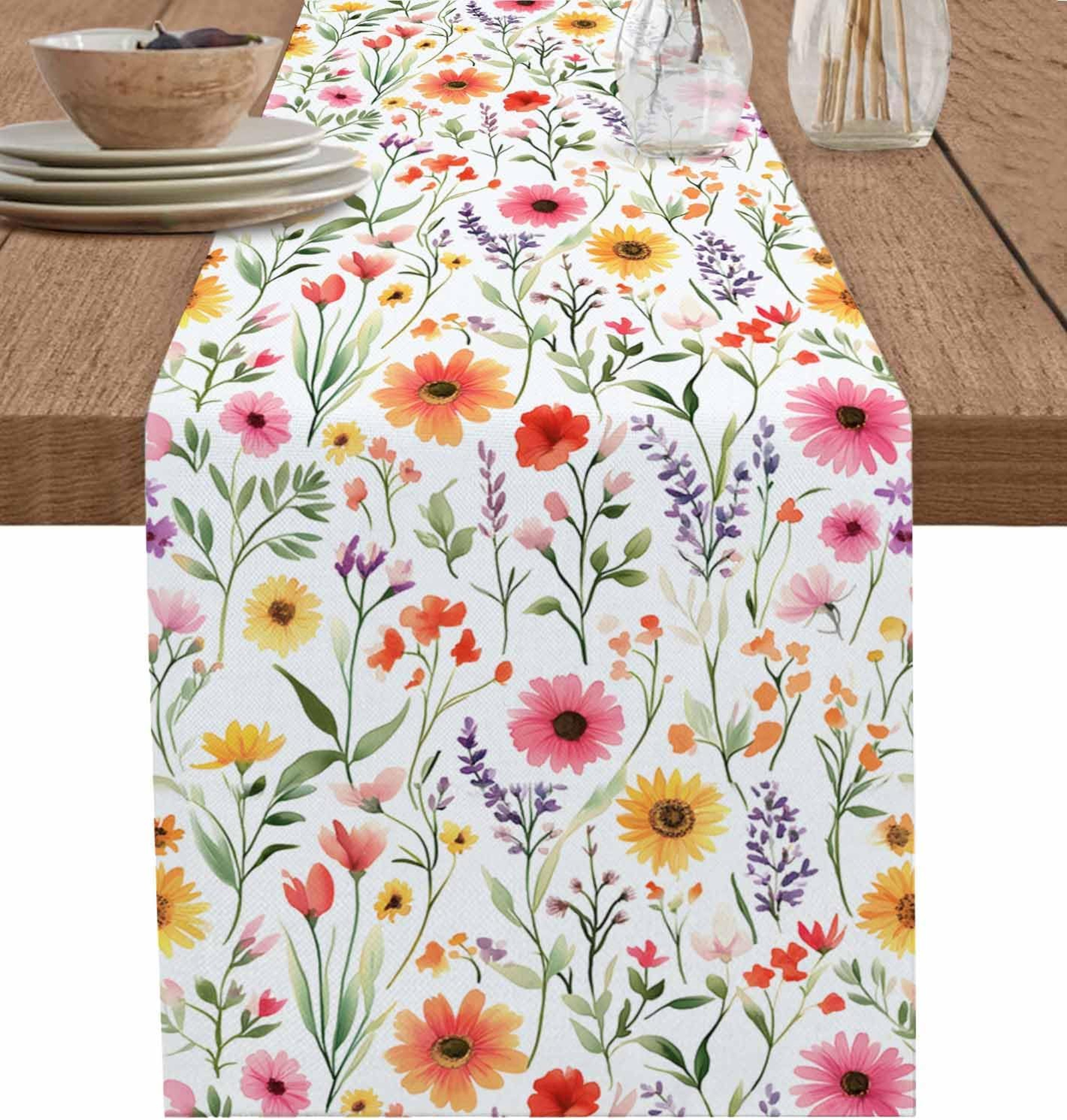 Vintage Spring Floral Linen Table Runner Elegant Party  Home Decor 5