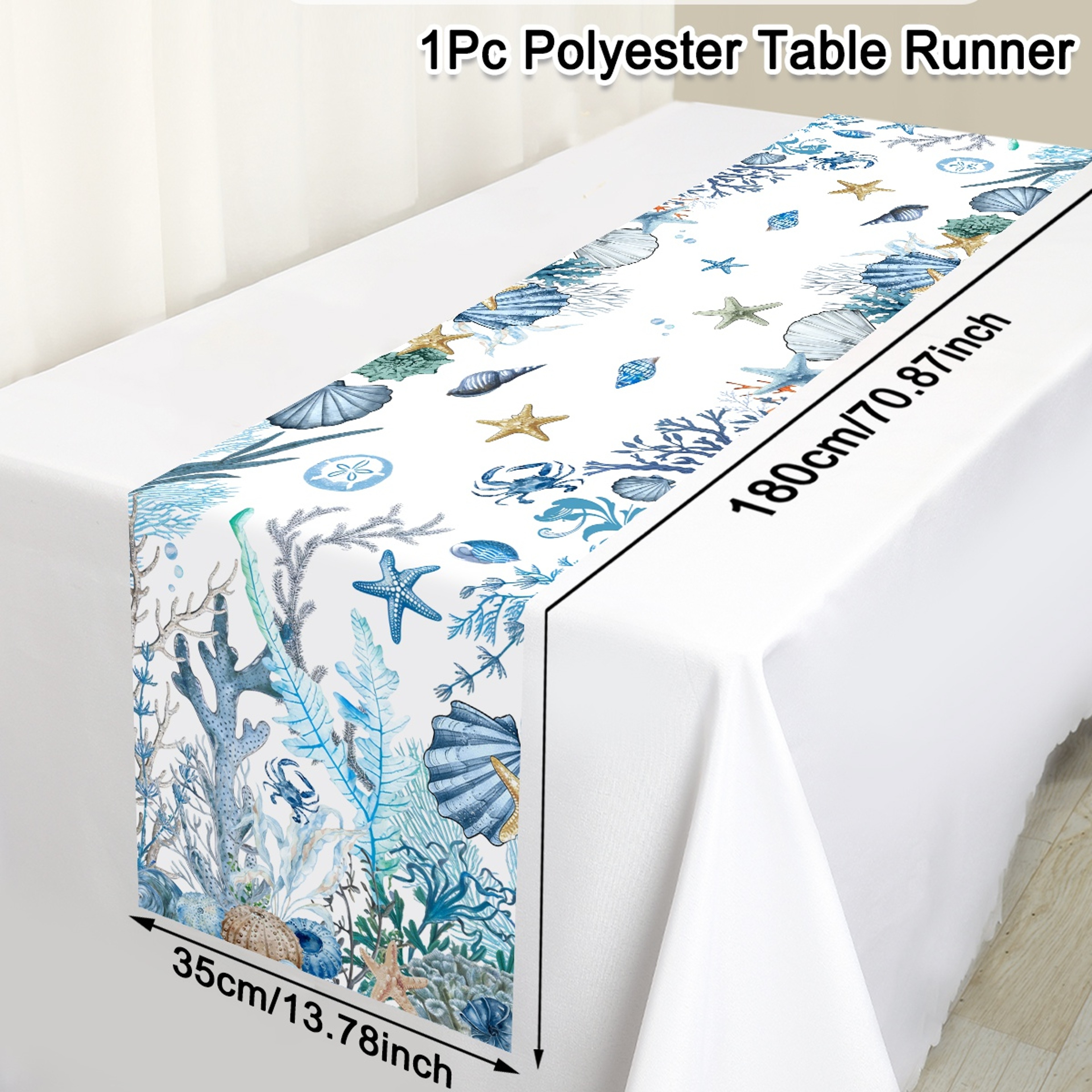 Ocean Blue Marine Life Table Runner Summer Party & Kids Dining Decor – view 7