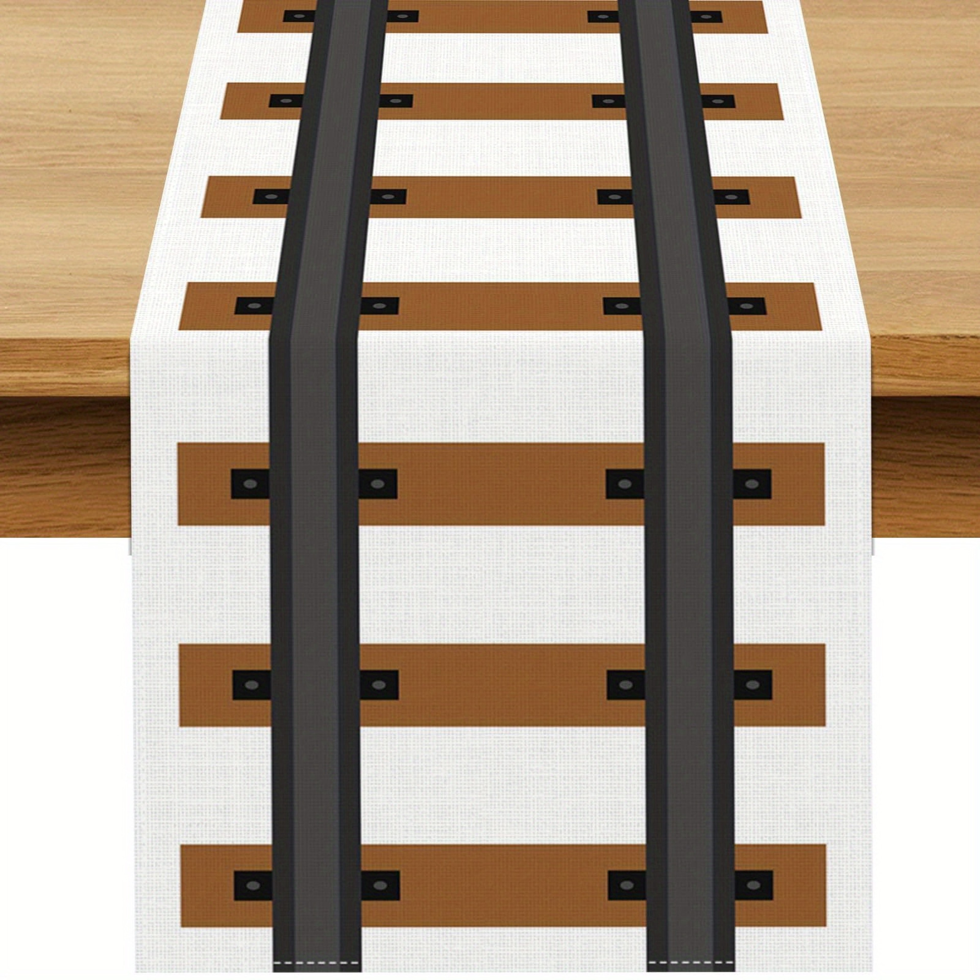 Rustic Western Train Track Table Runner Brown Linen Dining Decor 5