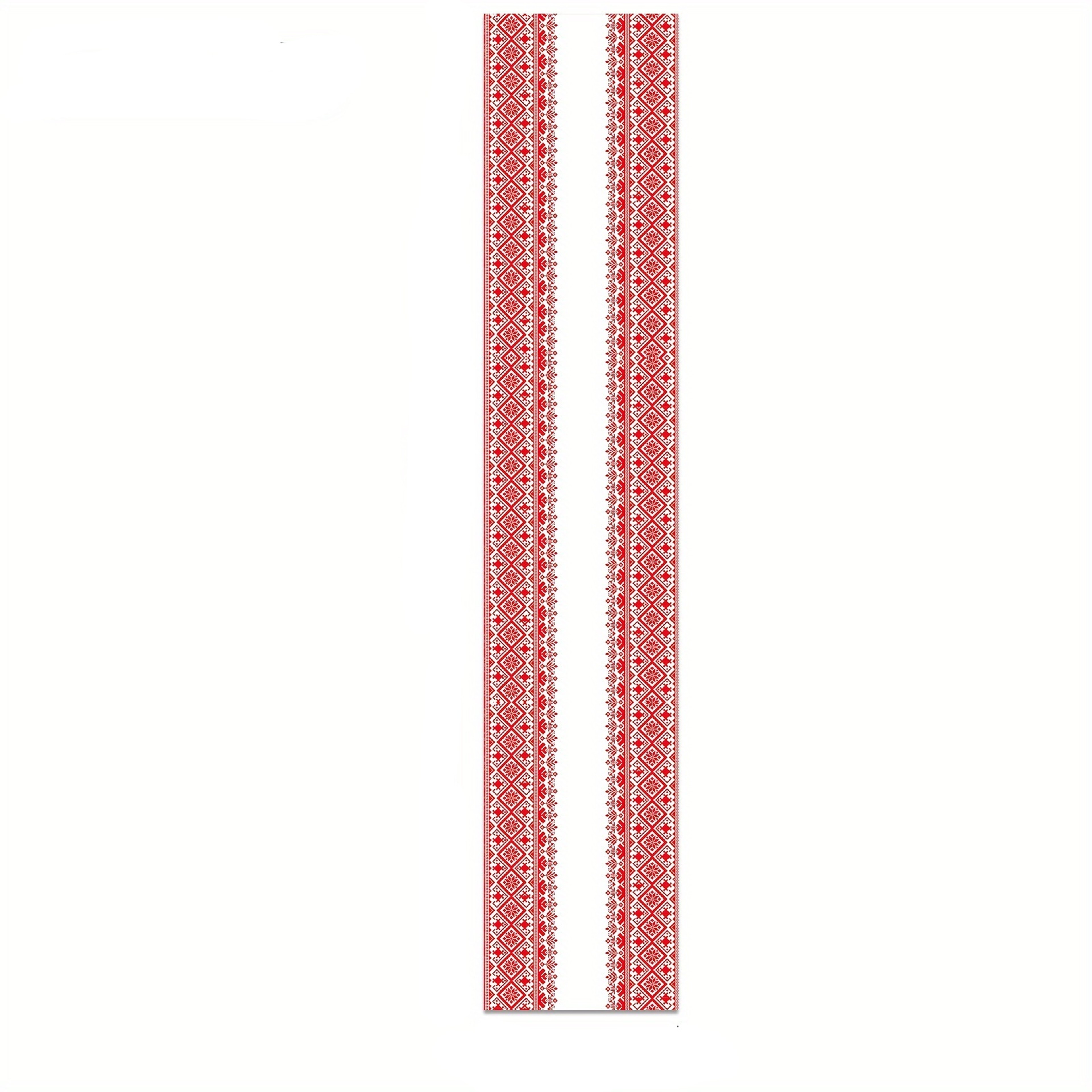 Nordic Inspired Table Runner Red & White Ethnic Pattern Decorative Cloth – view 6