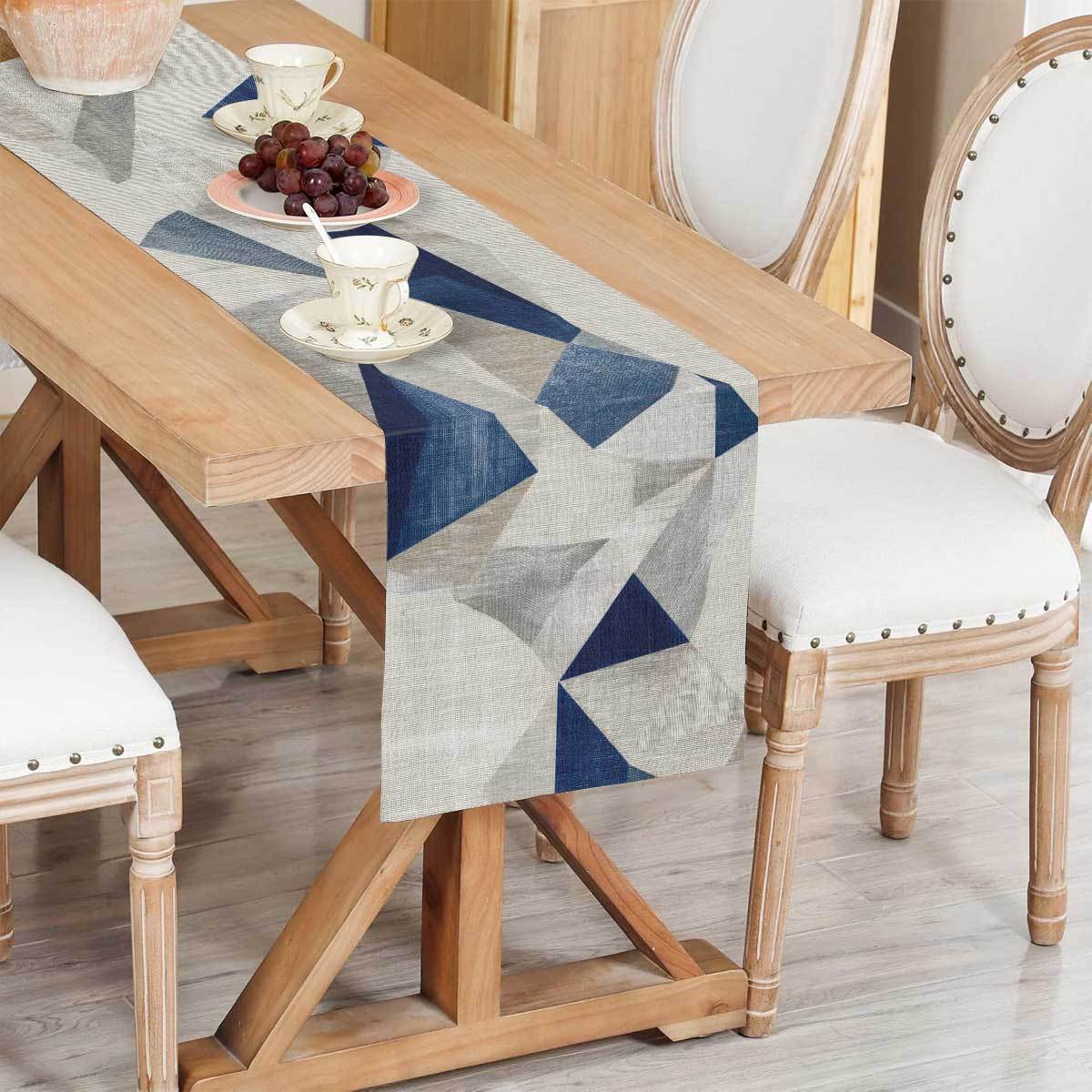 Minimalist Blue White Gray Table Runner Contemporary Dining Decor 2