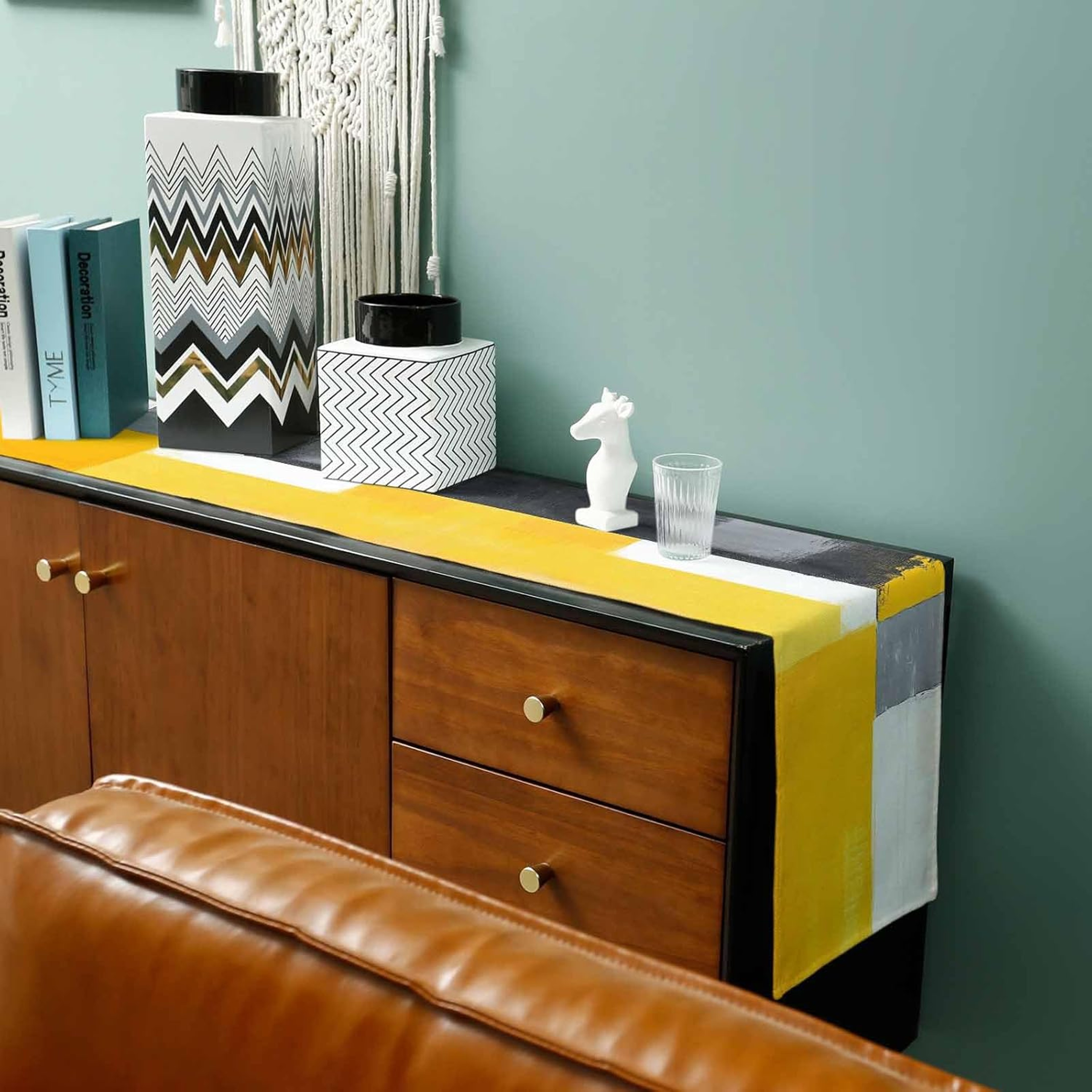 Premium Abstract Yellow Linen Table Runner Modern Geometric Table Decor 4