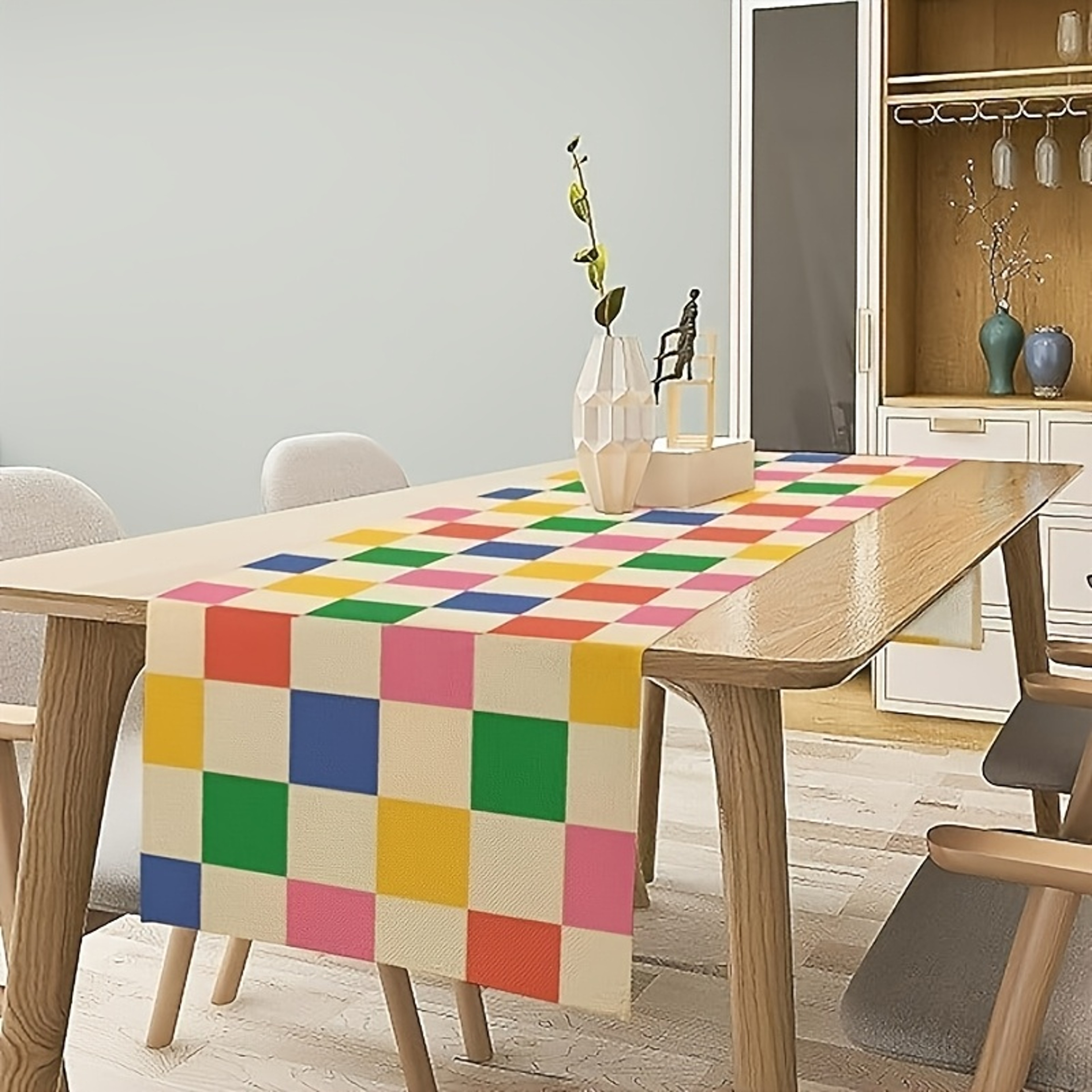 Vintage Checkerboard Linen Table Runner Farmhouse  Picnic Decor 1