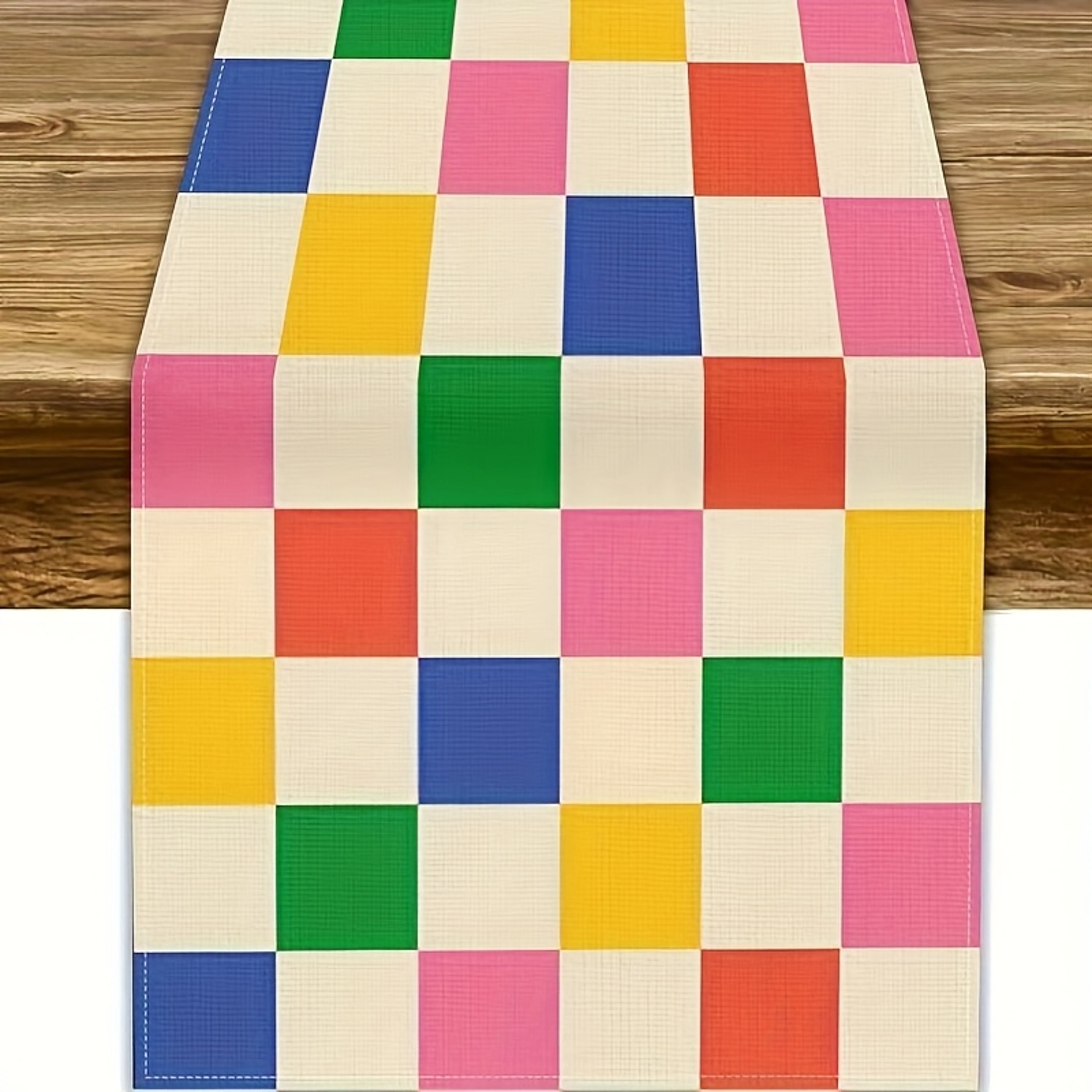 Vintage Checkerboard Linen Table Runner Farmhouse  Picnic Decor 3