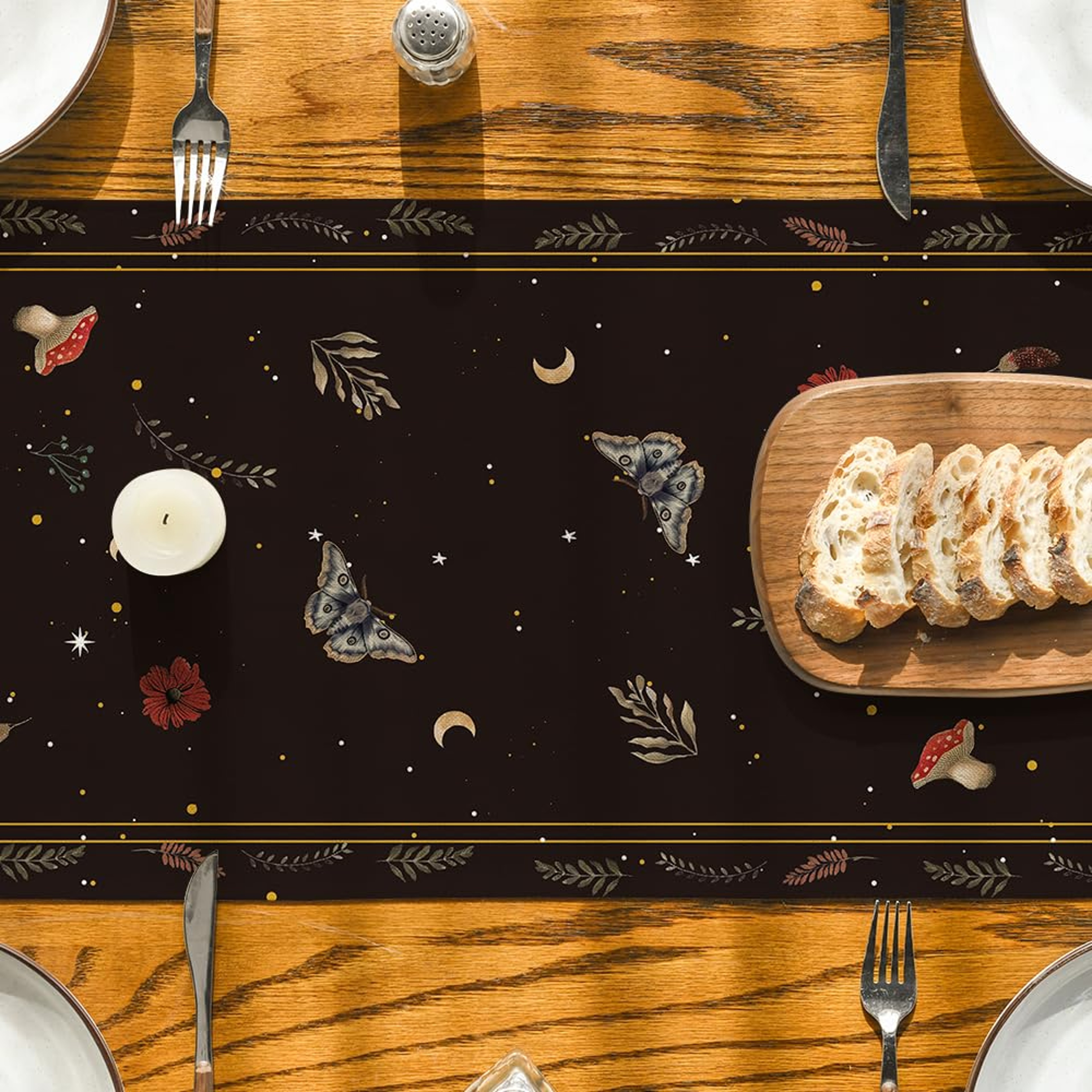 Autumn Magic Table Runner Seasonal Fall Kitchen Decor With Mushrooms  Moon 2