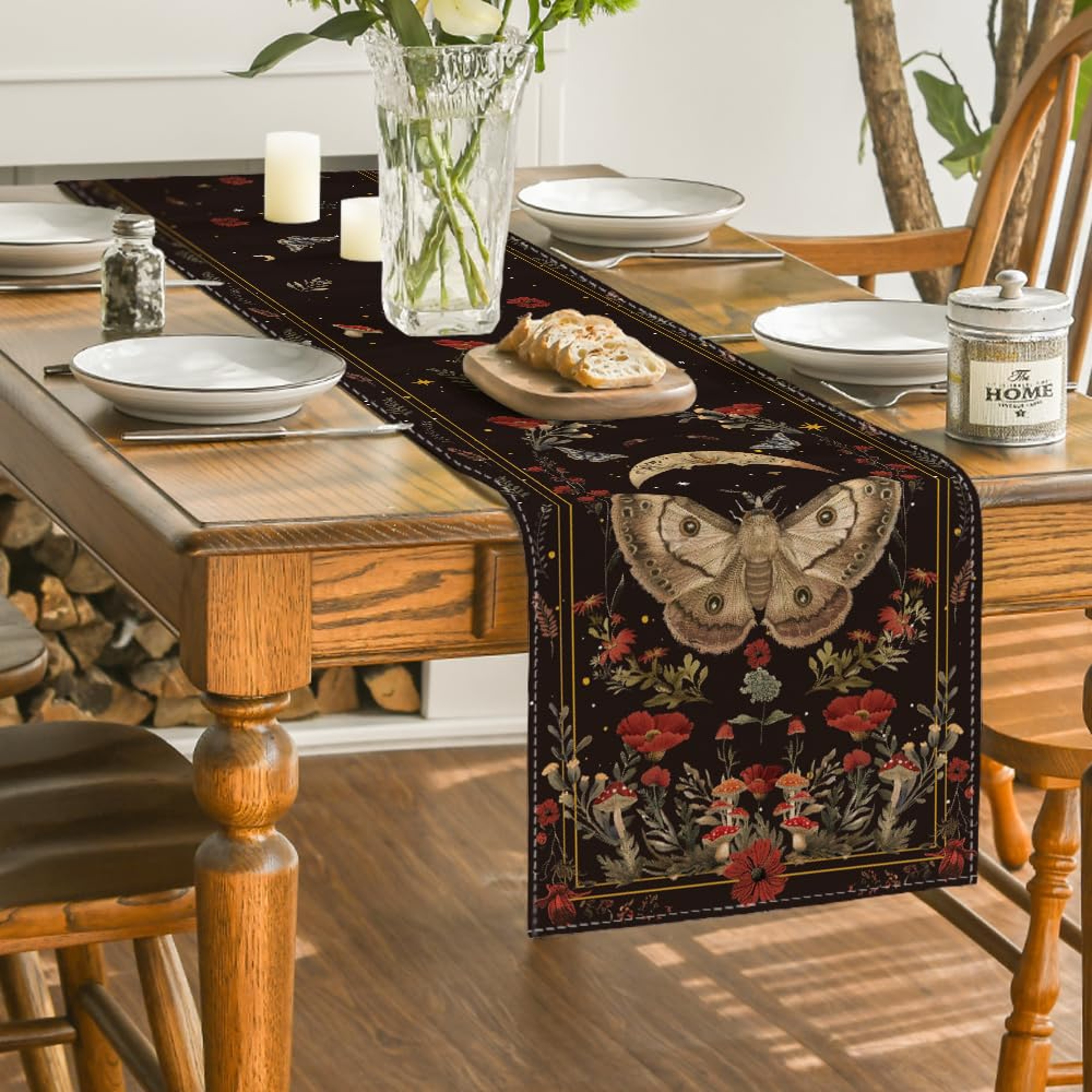 Autumn Magic Table Runner Seasonal Fall Kitchen Decor With Mushrooms  Moon 3