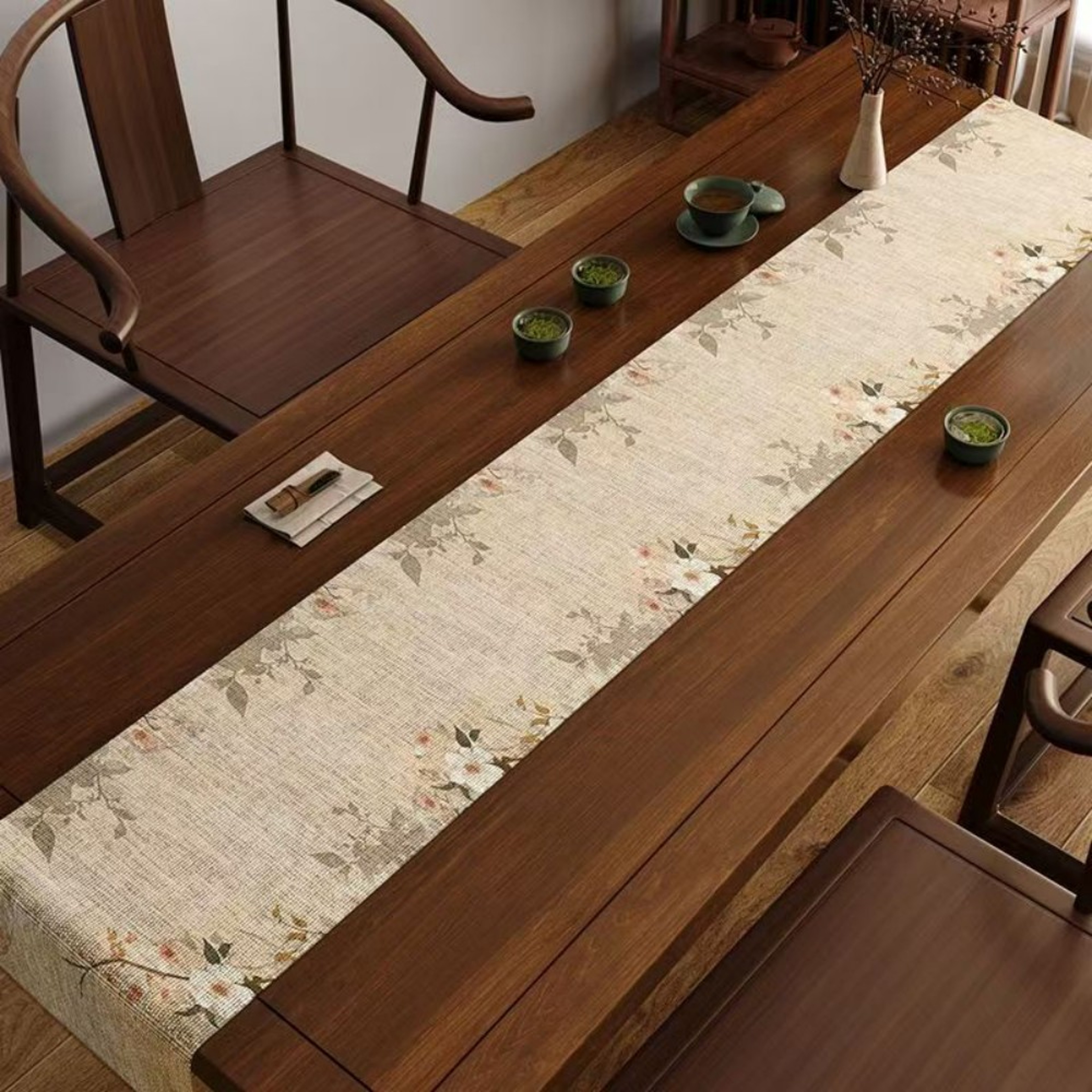 Elegant Chinese Bamboo Shadow  Flying Bird Table Runner For Home  Restaurant 0