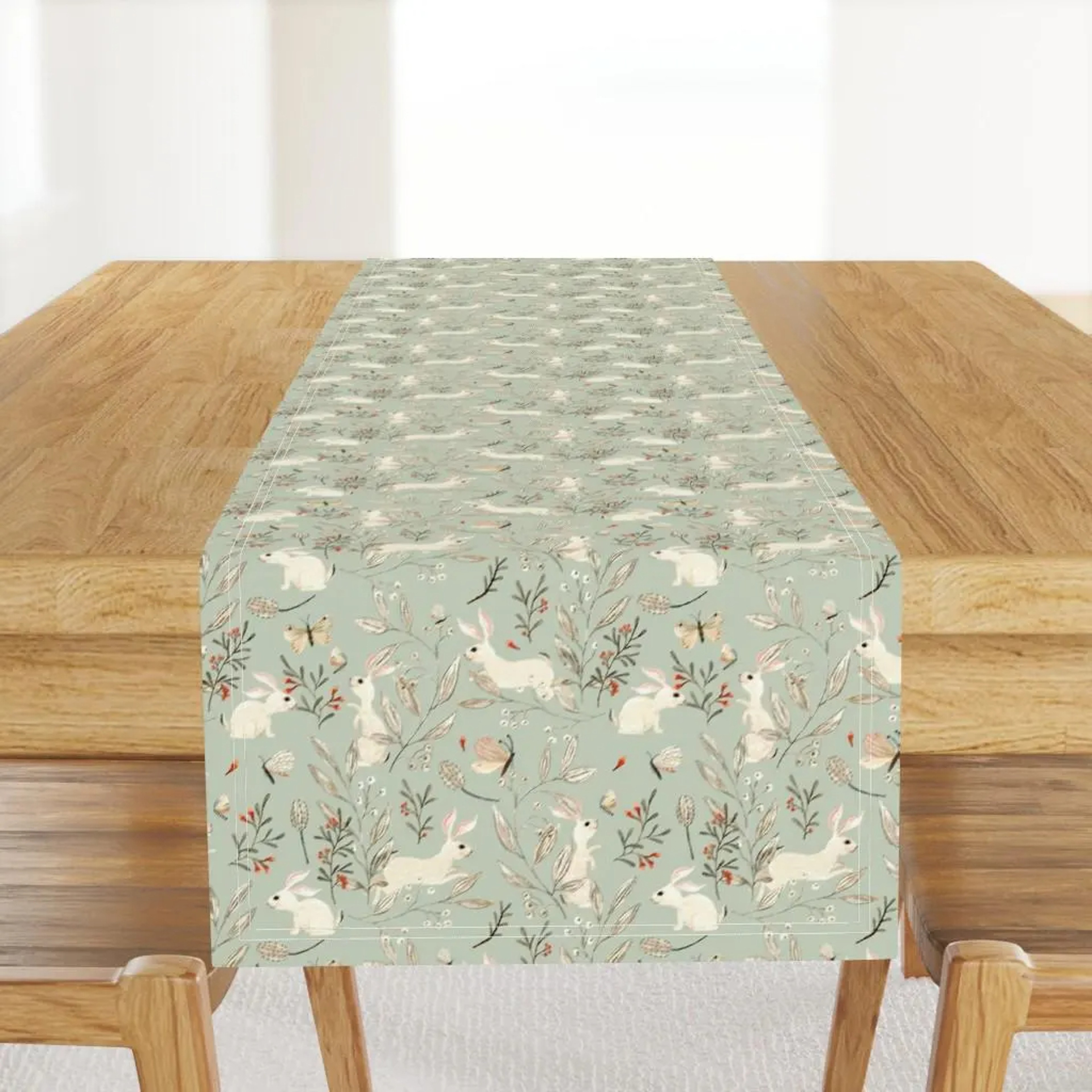 Easter Bunny Floral Linen Table Runner Elegant Holiday Table Decor 0