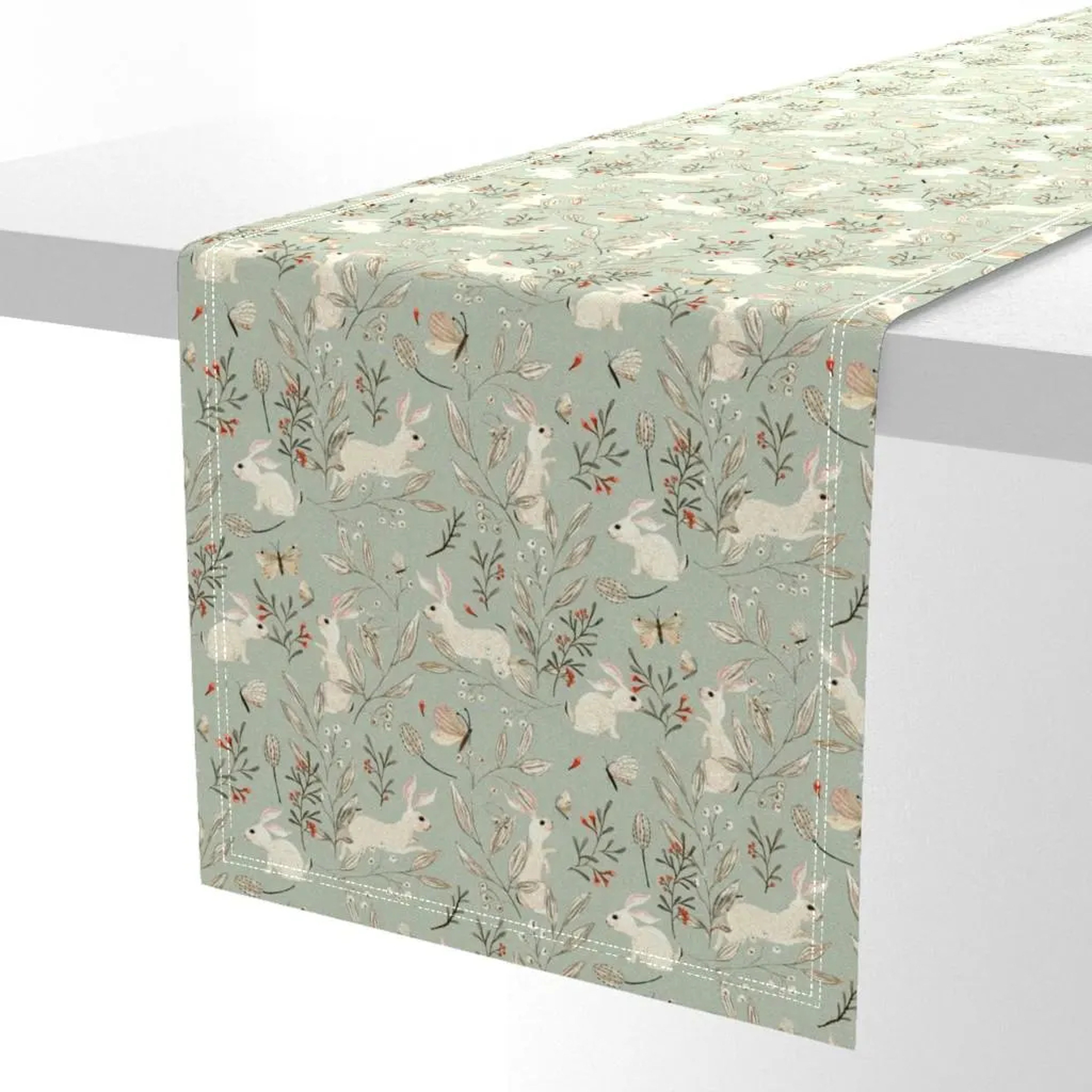 Easter Bunny Floral Linen Table Runner Elegant Holiday Table Decor 2