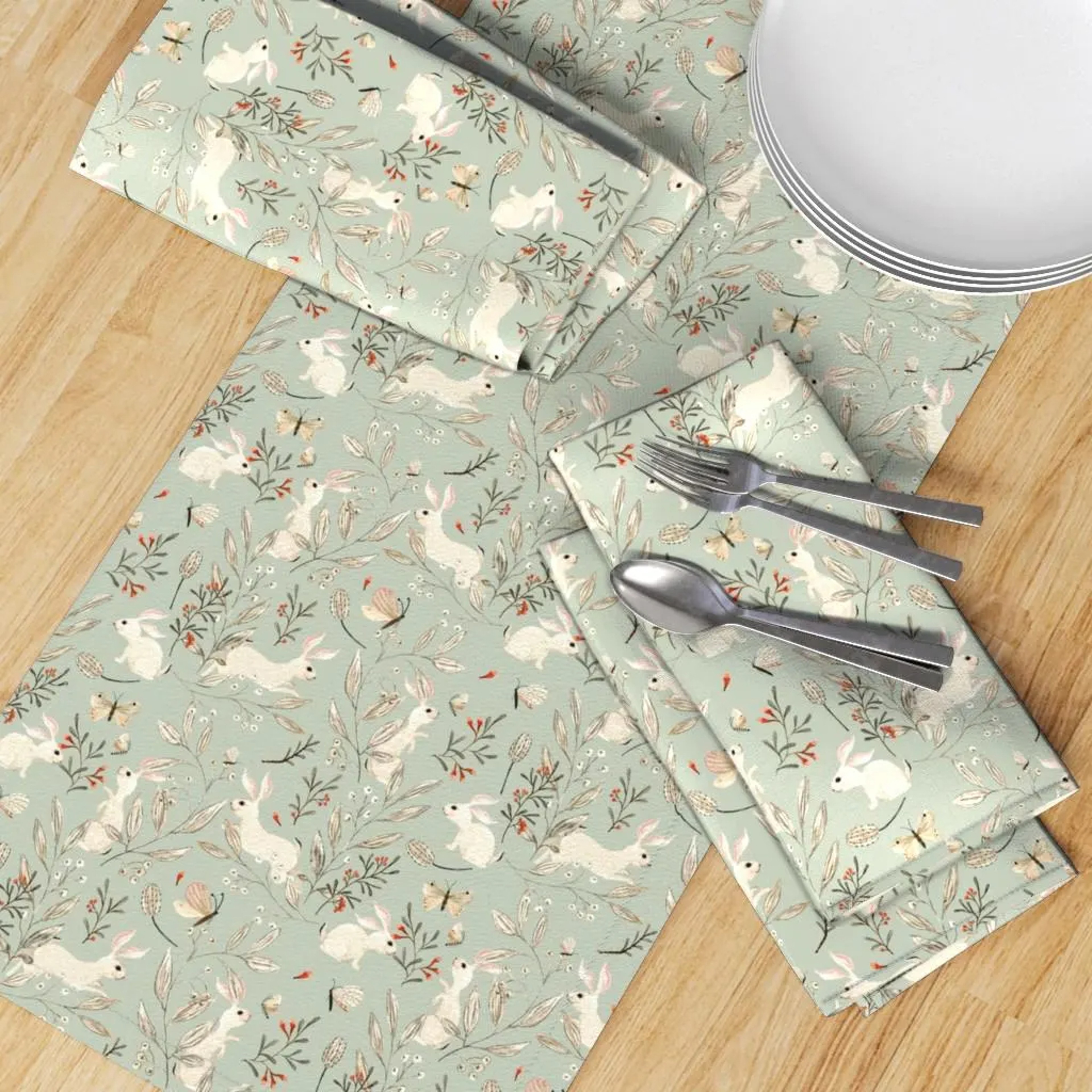 Easter Bunny Floral Linen Table Runner Elegant Holiday Table Decor 3