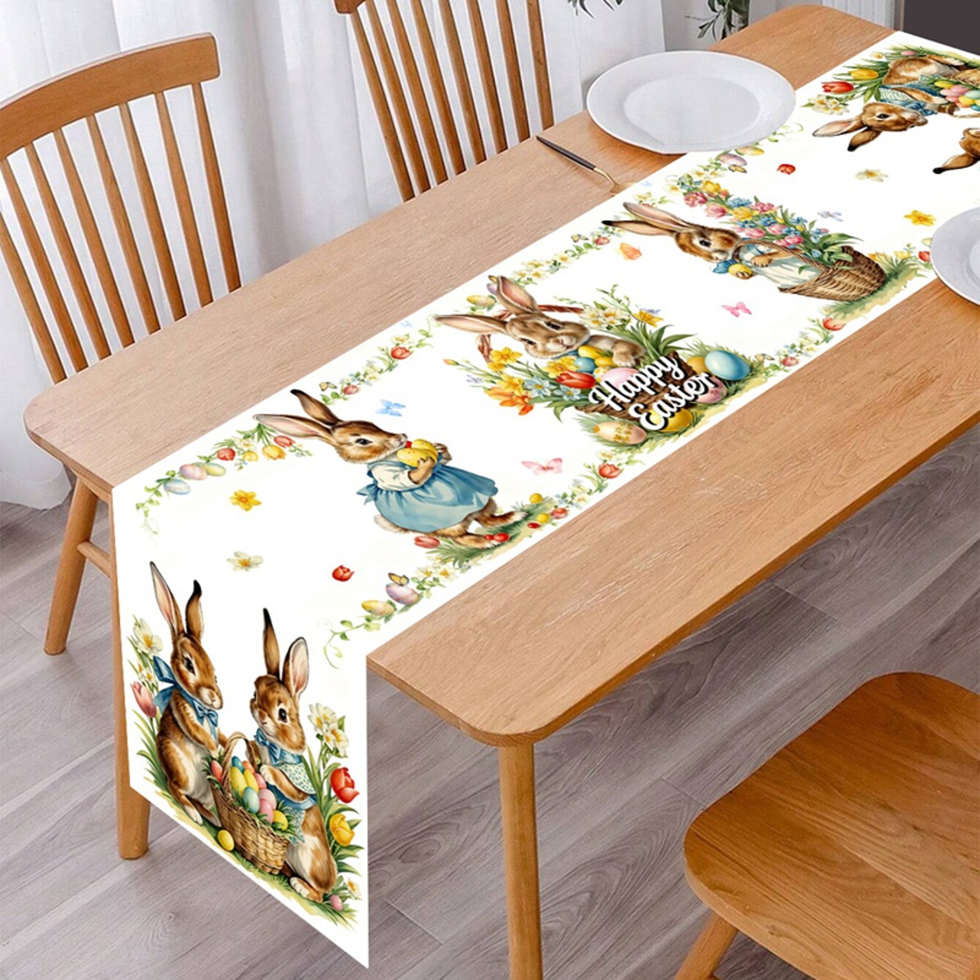 Springtime Vintage Easter Bunny & Floral Table Runner for Dining Table Decor – view 4