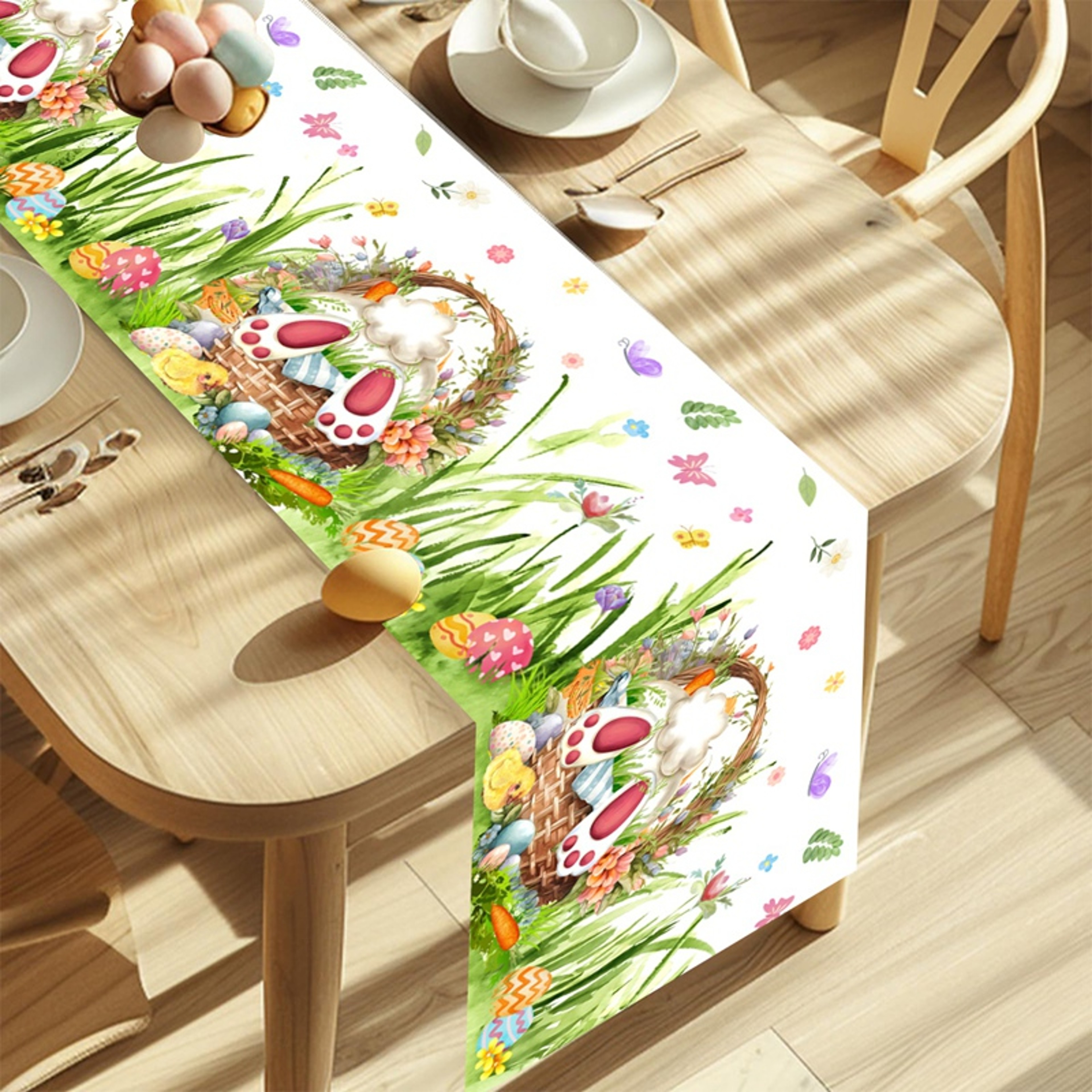 Springtime Vintage Easter Bunny & Floral Table Runner for Dining Table Decor – view 6