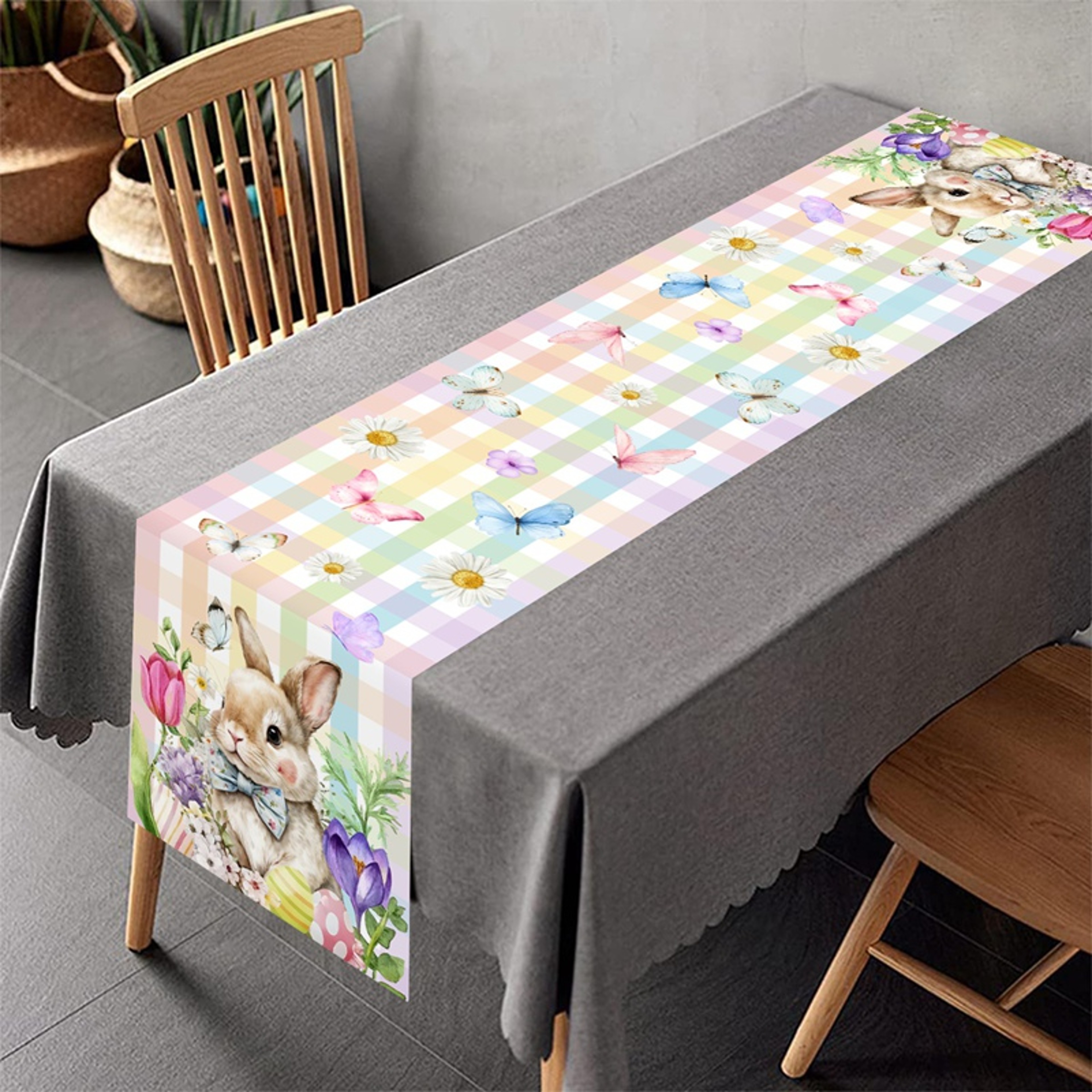 Springtime Vintage Easter Bunny & Floral Table Runner for Dining Table Decor – view 8