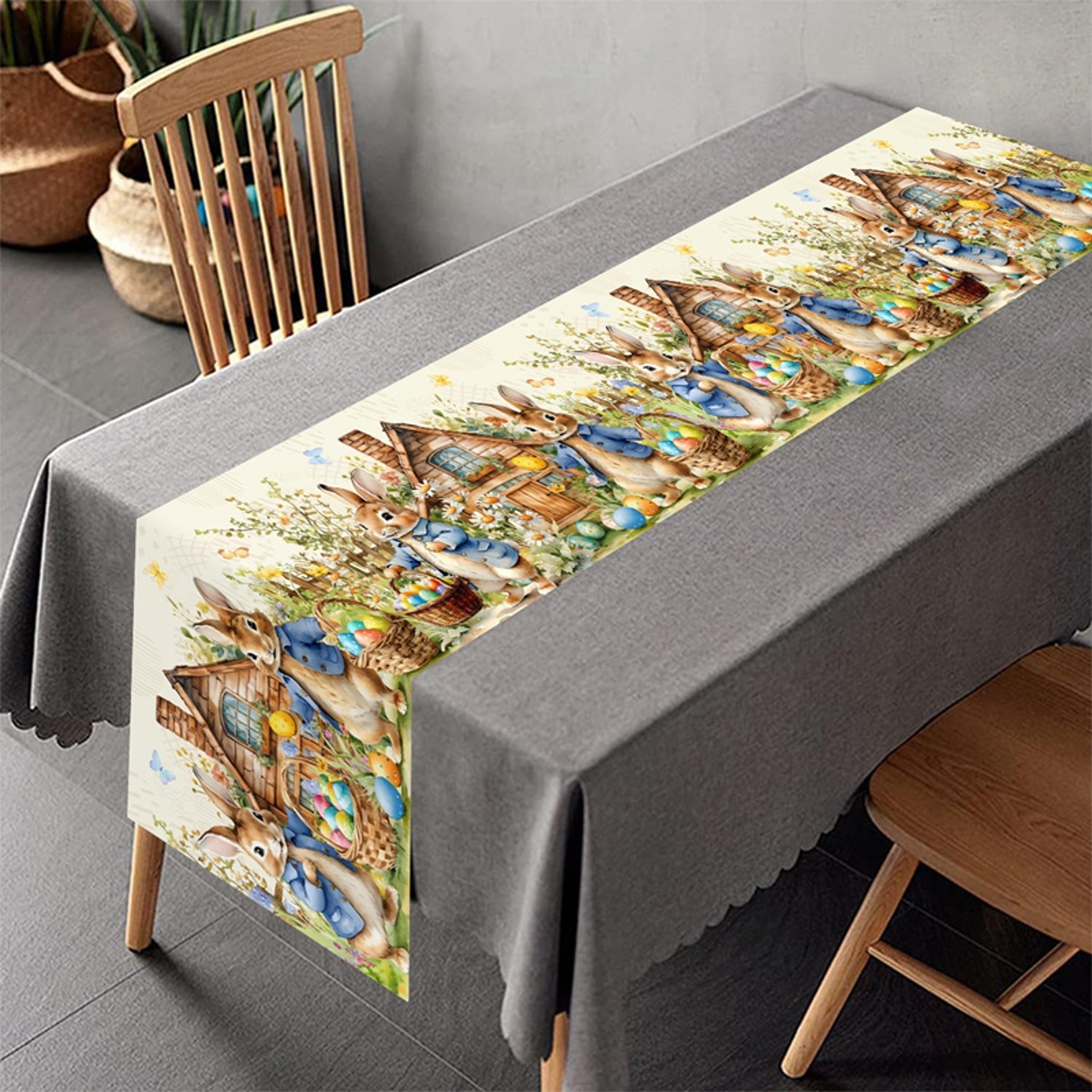 Springtime Vintage Easter Bunny & Floral Table Runner for Dining Table Decor – view 9