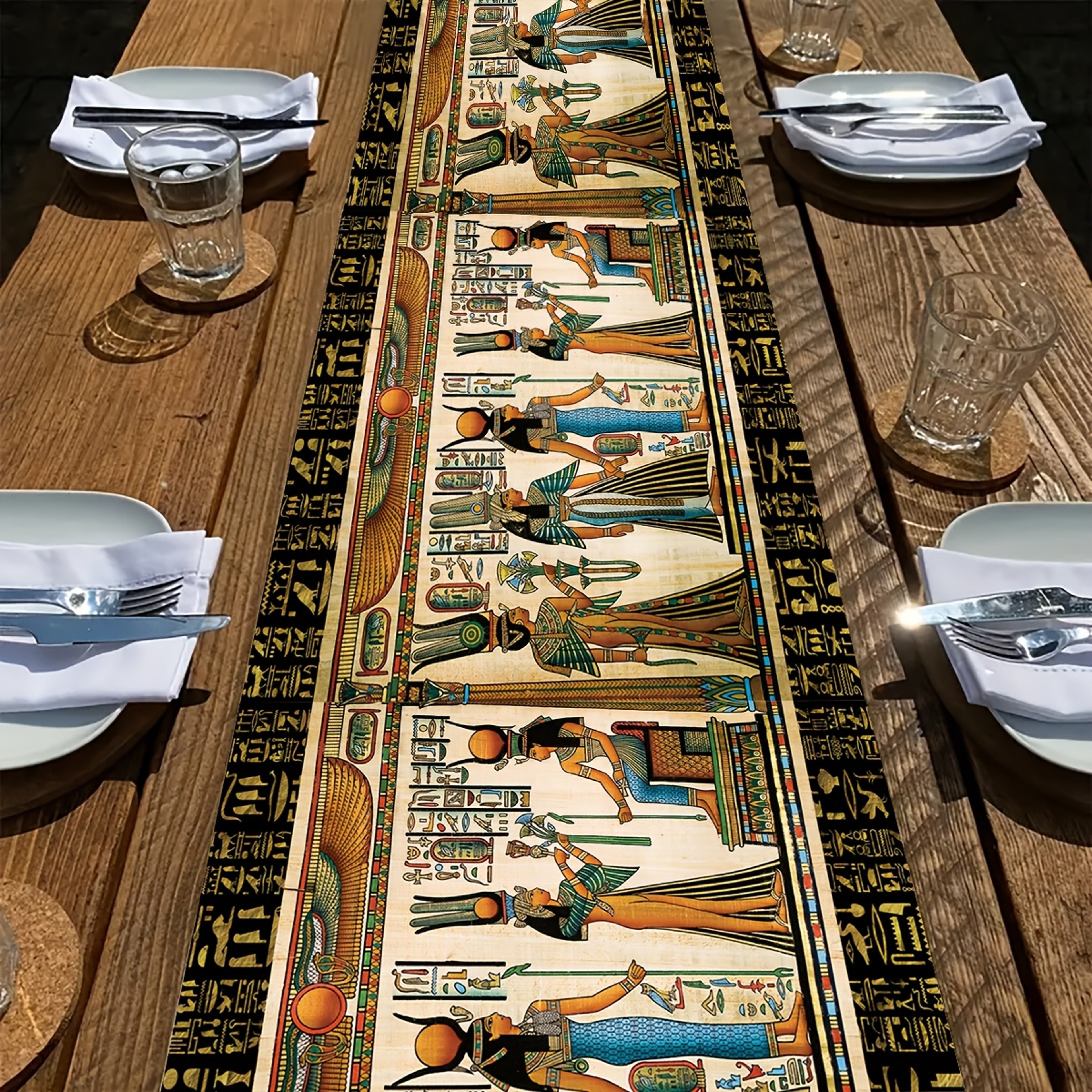 Regal Ancient Egyptian Linen Table Runner For Dining  Party Decor 4