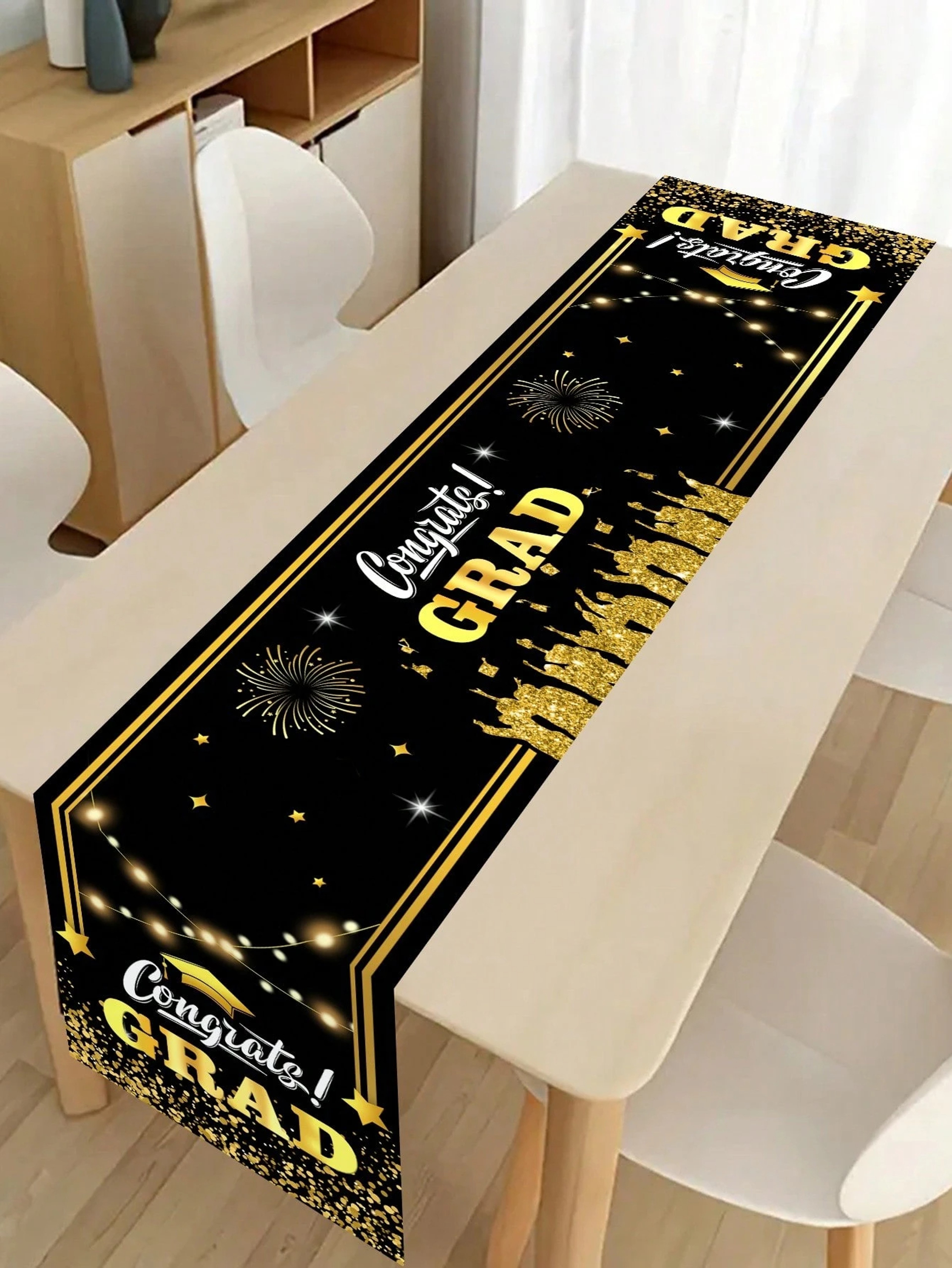 Premium Graduation Table Runner Blue, Red & Black Gold Party Decor – view 2