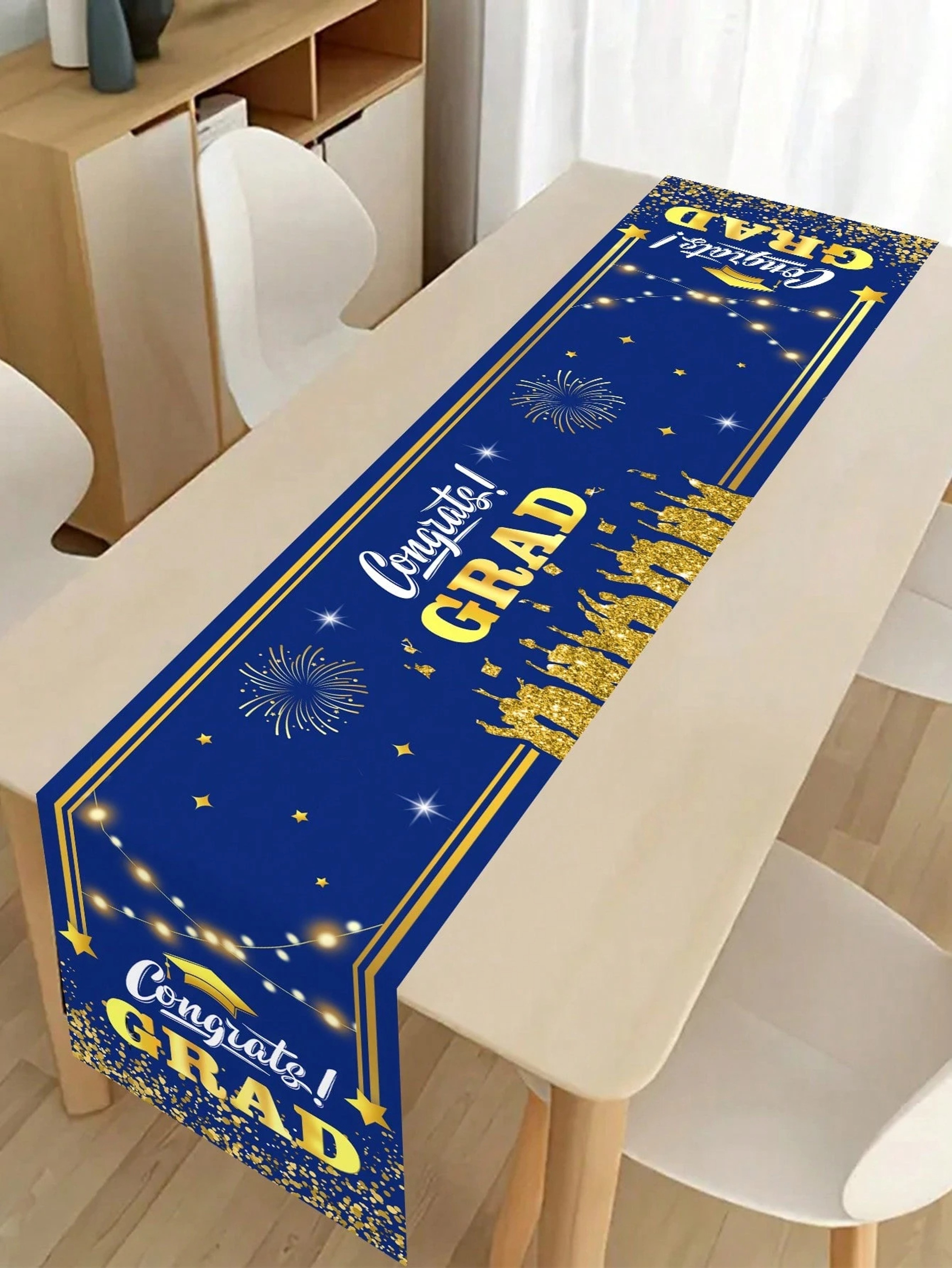 Premium Graduation Table Runner Blue, Red & Black Gold Party Decor – view 8