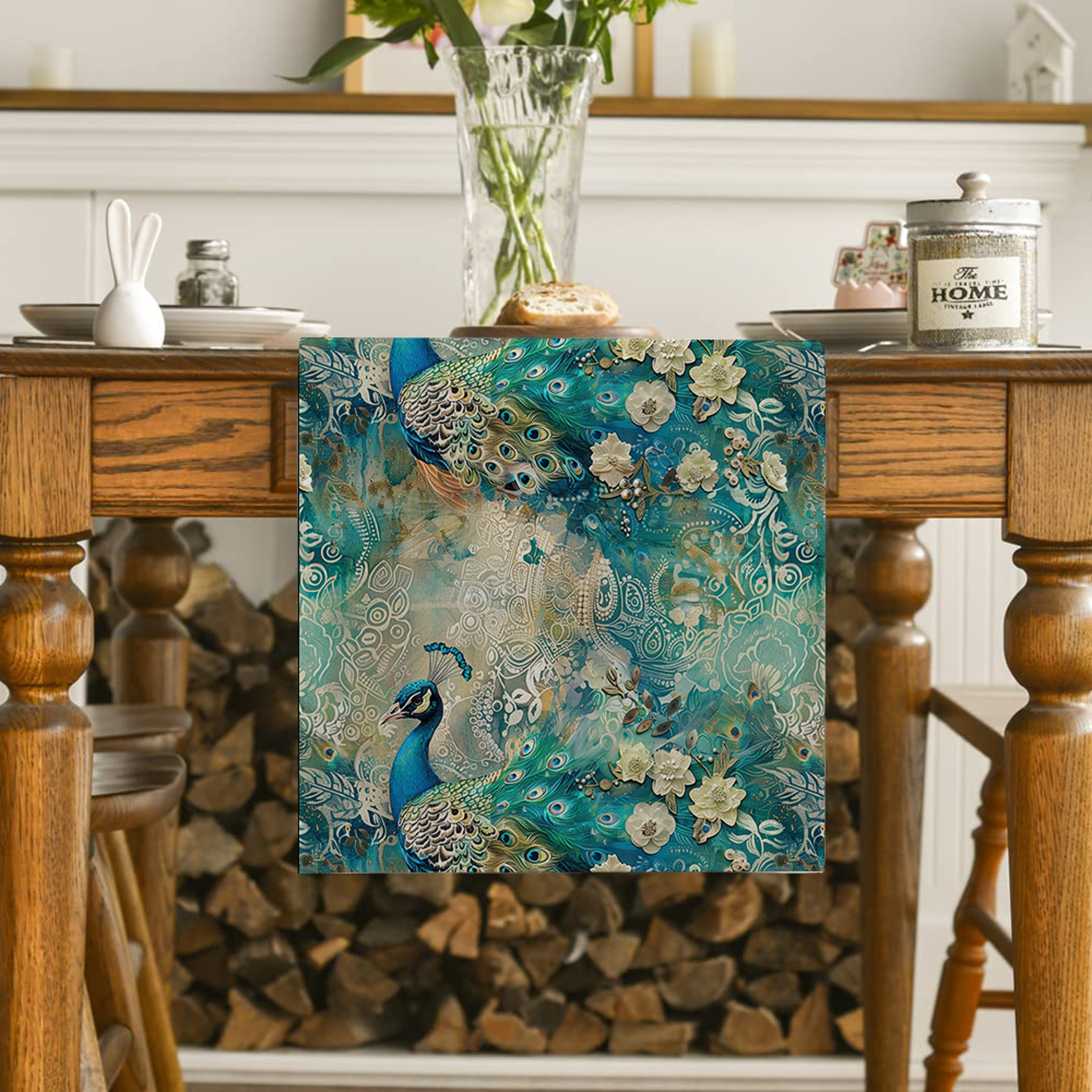 Vintage Peacock Flower Table Runner Elegant Dining Table Decor  Reusable Kitchen Accent 1