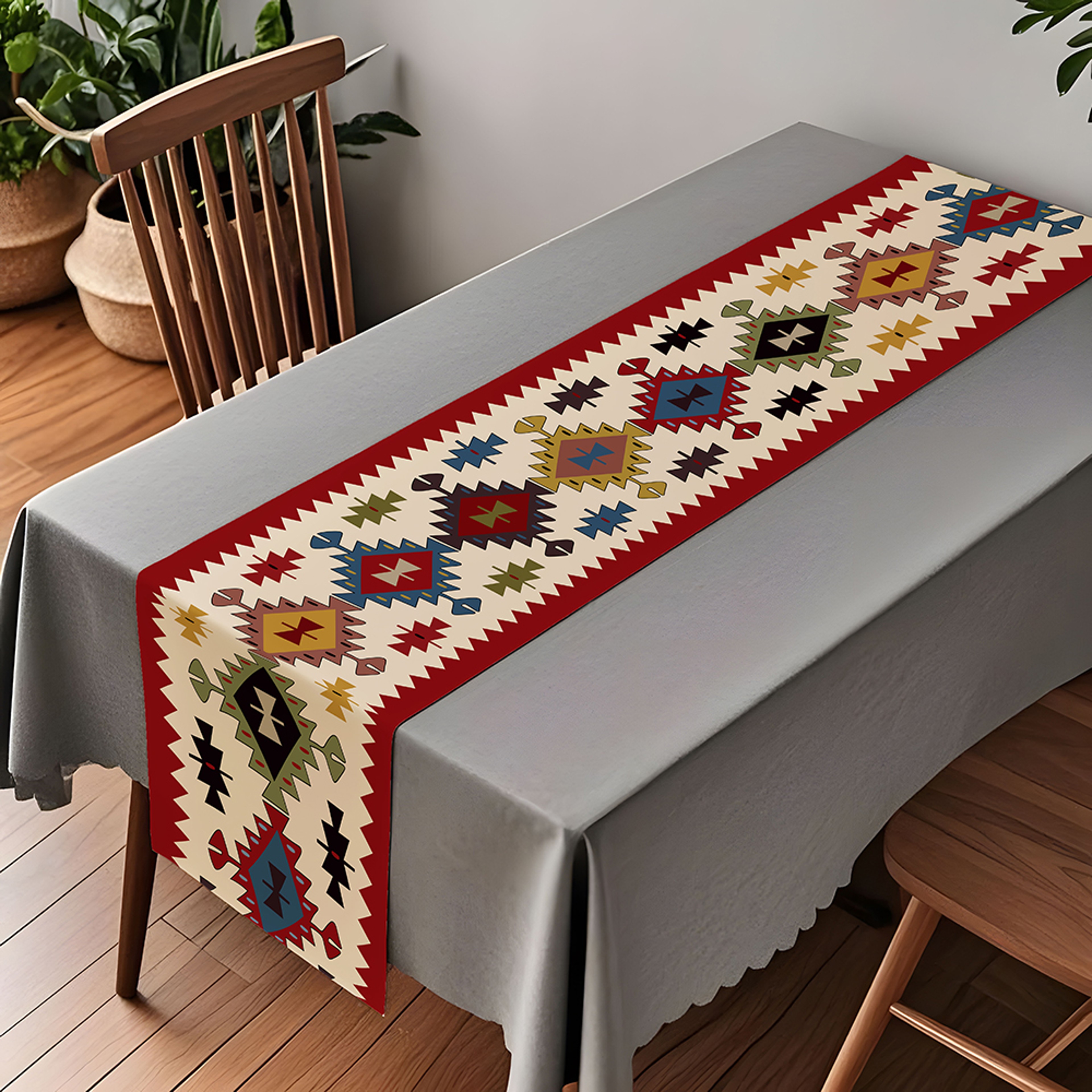 Bohemian Table Runner Bright Geometric Pattern Polyester Tablecloth For Kitchen  Holiday Decor 2