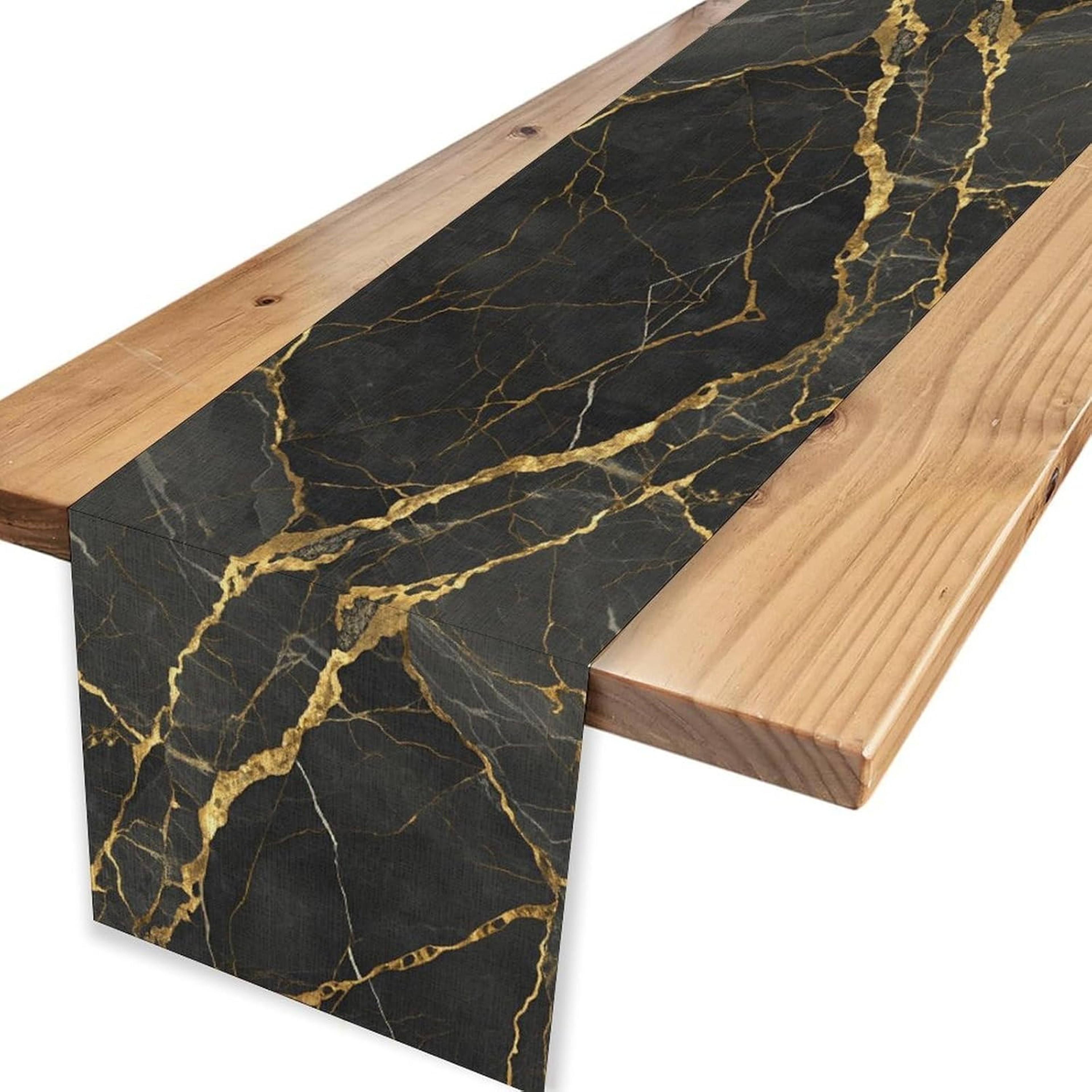 Elegant Black Gold Marble Linen Table Runner Reusable Dining  Holiday Decor 1