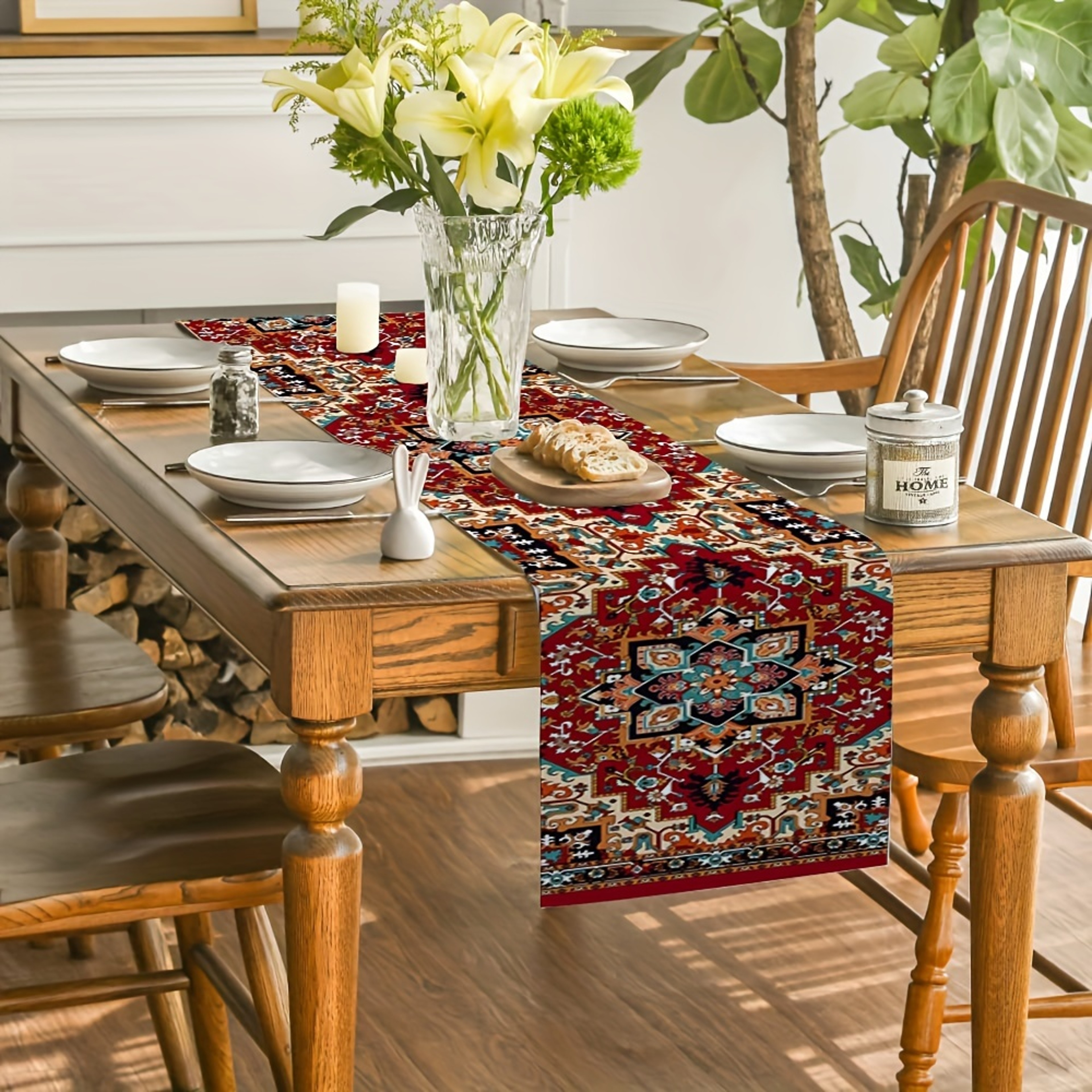 Rustic Persian Farmhouse Linen Table Runner for Dining & Holiday Decor – view 3
