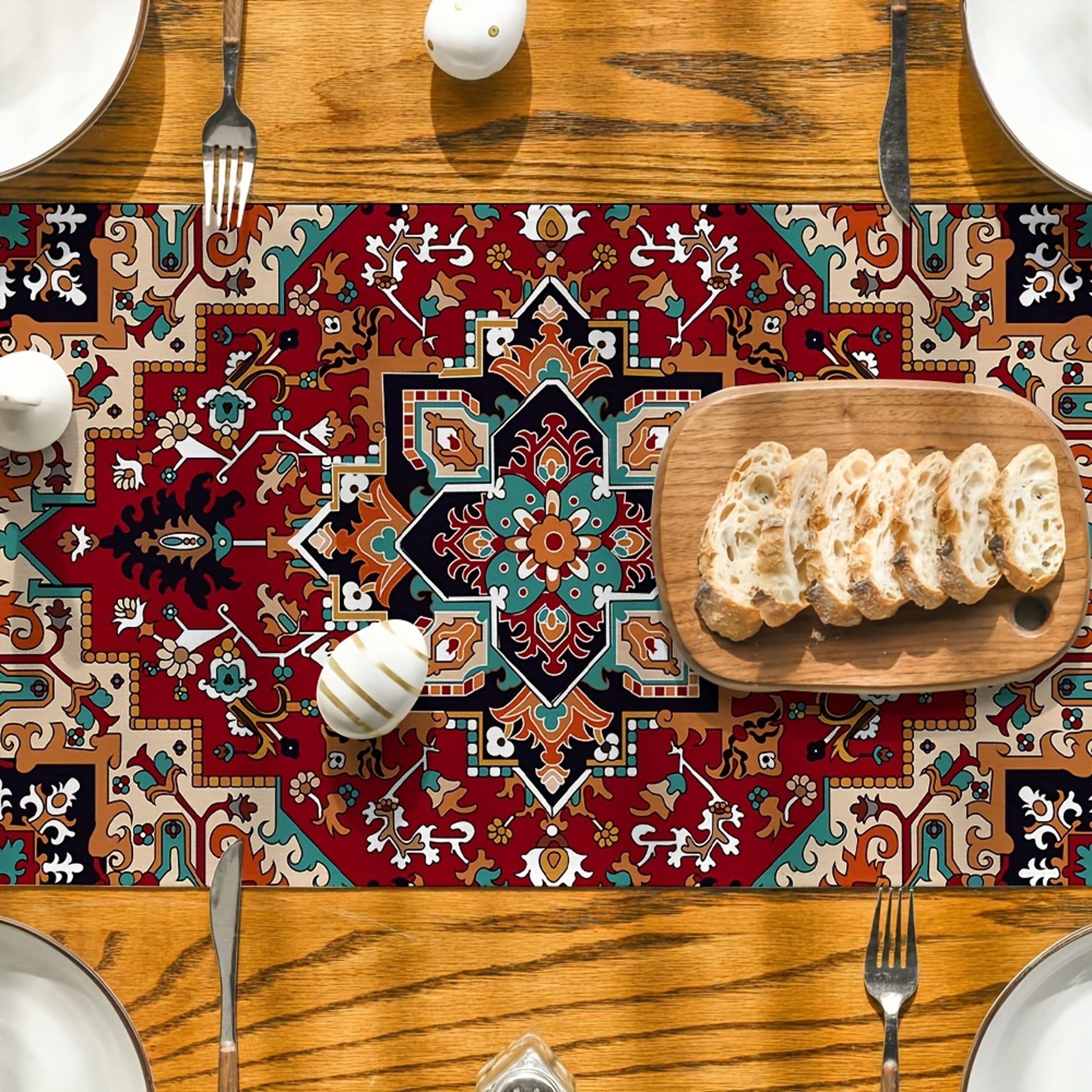 Rustic Persian Farmhouse Linen Table Runner for Dining & Holiday Decor – view 4