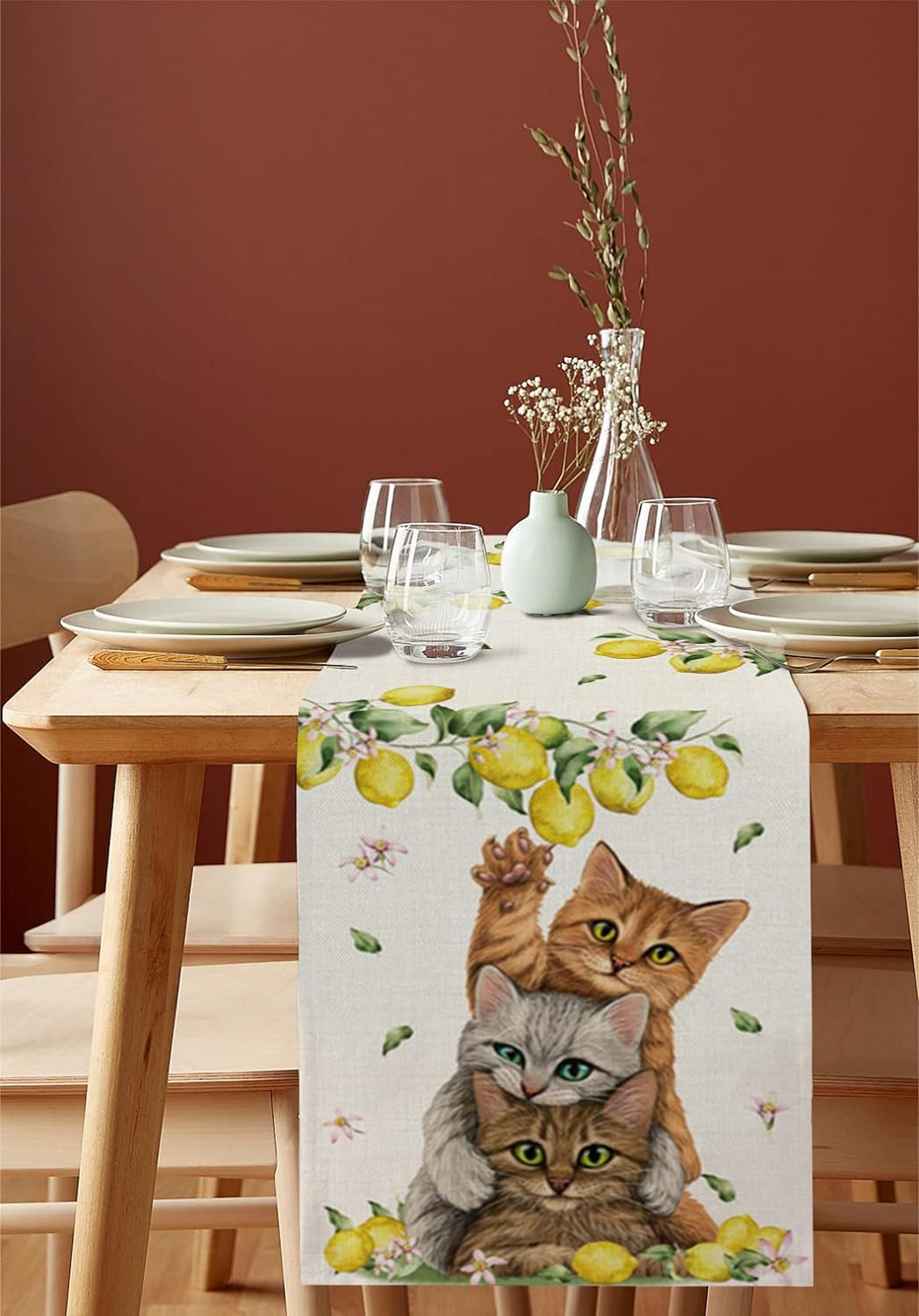 Premium Lemon Linen Table Runner For Kitchen  Dining Farmhouse Spring Floral Table Decor 4