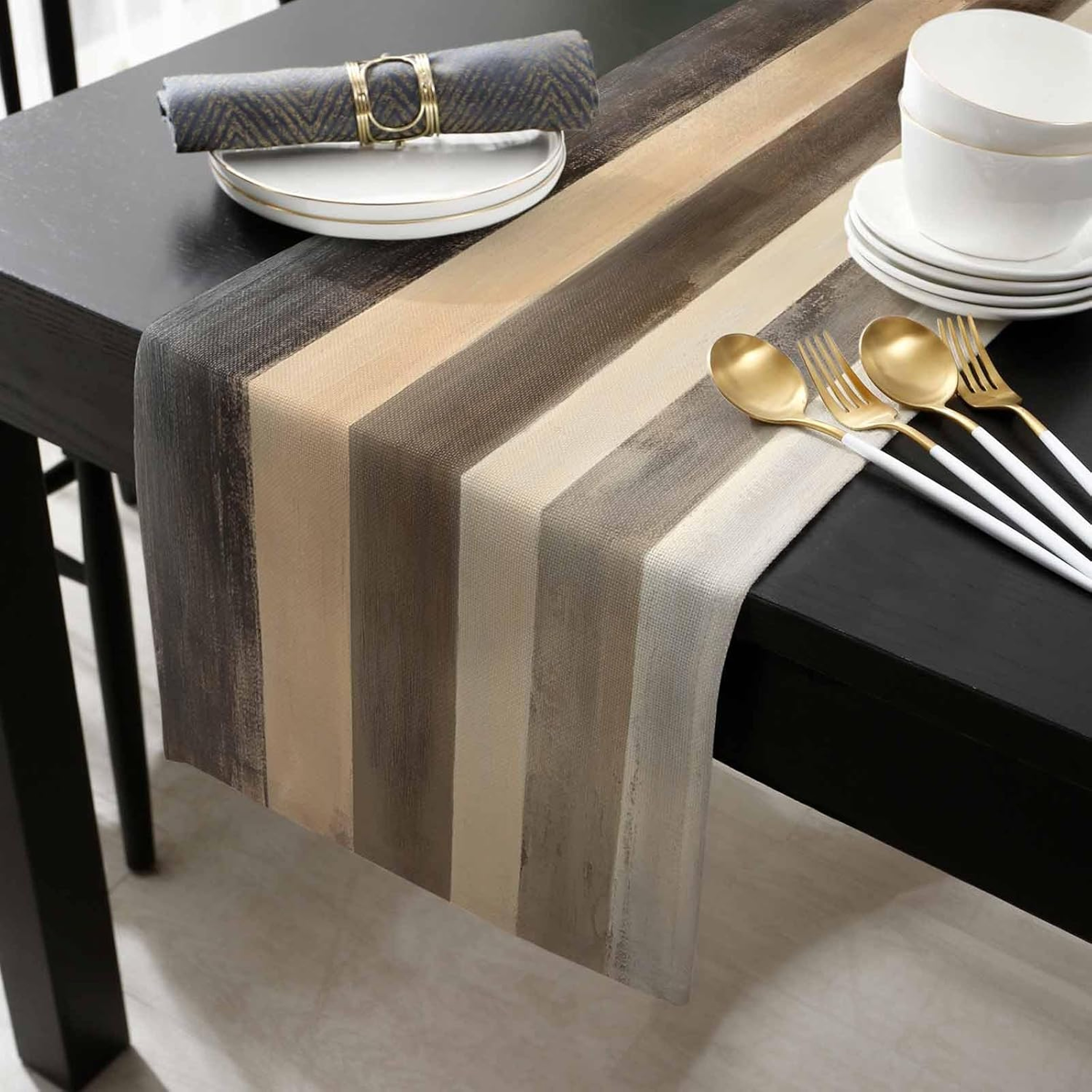 Premium Brown Stripe Linen Wood Grain Table Runner For Dining  Holiday Decor 2