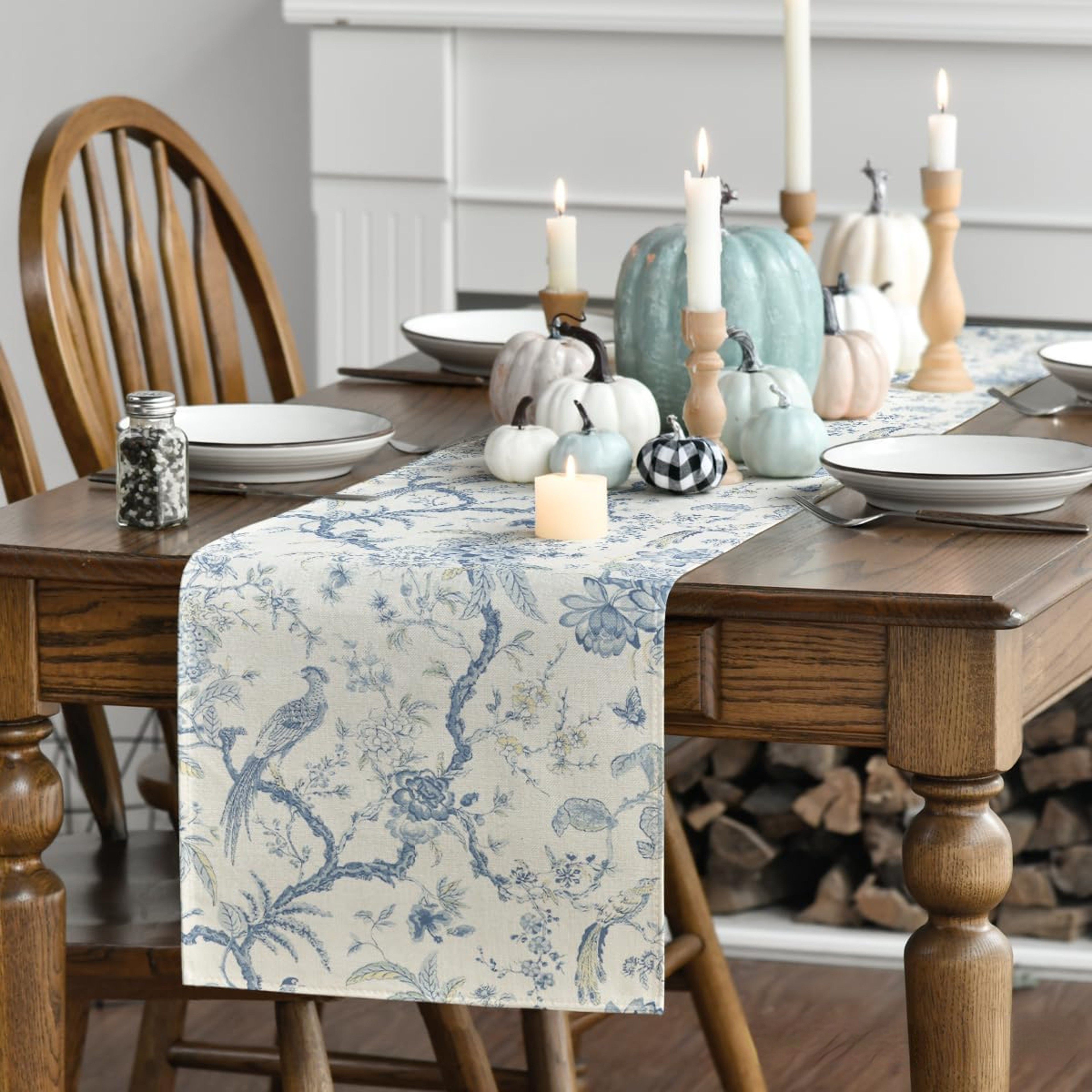 Elegant Chinoiserie Peacock Linen Table Runner Premium Dining & Holiday Decor – view 4